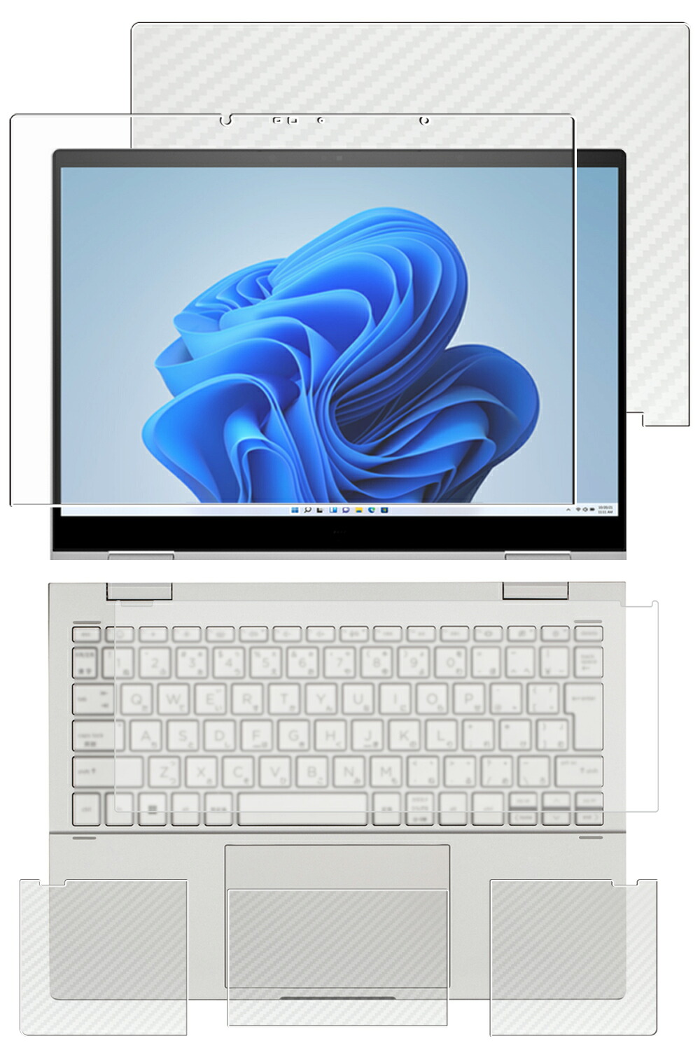 【5点セット(画面+天板+パームレスト+タッチパッド+キーボードカバー)】HP ENVY x360 13-bf 13-bf0000 2022年モデル 用 [N35] マット 反射低減 タイプ 液晶 保護 フィルム ＋ カーボン調 保護フィルム ★