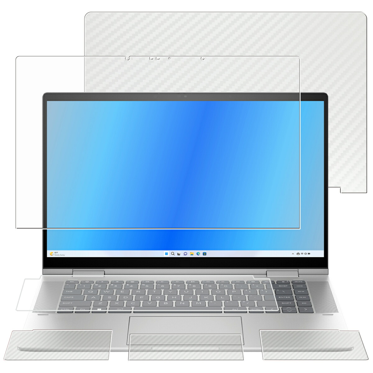 【5点セット(画面+天板+パームレスト+タッチパッド+キーボードカバー)】HP ENVY x360 15-fe 15-fe0000 2023年モデル 用 [N40] 高機能 反射防止 スムースタッチ 抗菌 液晶 保護 フィルム ＋ カーボン調 保護フィルム ★