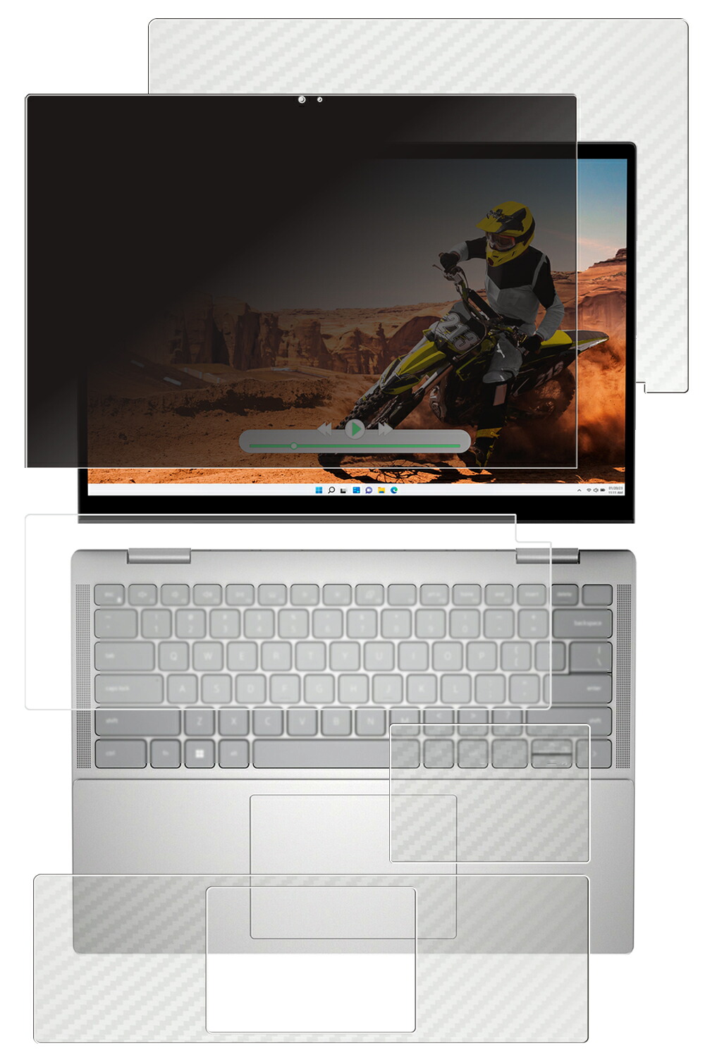 【5点セット(画面+天板+パームレスト+タッチパッド+キーボードカバー)】Dell Inspiron 14 2-in-1 7430 / 7435 2023年モデル 用 [N35] 4way のぞき見防止 プライバシー保護 液晶 保護 フィルム ＋ カーボン調 保護フィルム ★ 10,416円