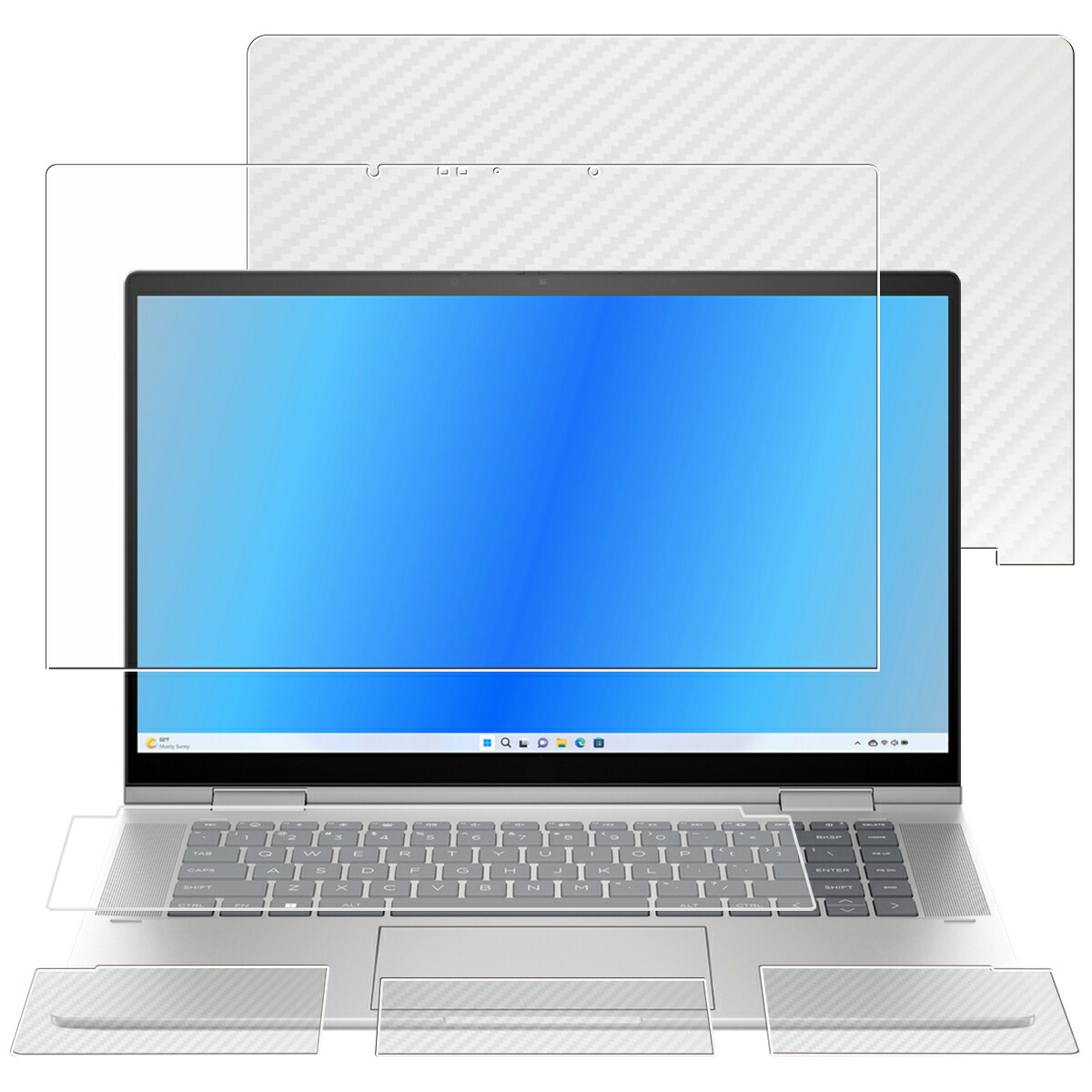 【5点セット(画面+天板+パームレスト+タッチパッド+キーボードカバー)】HP ENVY x360 15-fe 15-fe0000 2023年モデル 用 [N40] 防指紋 クリア タイプ 液晶 保護 フィルム ＋ カーボン調 保護フィルム ★