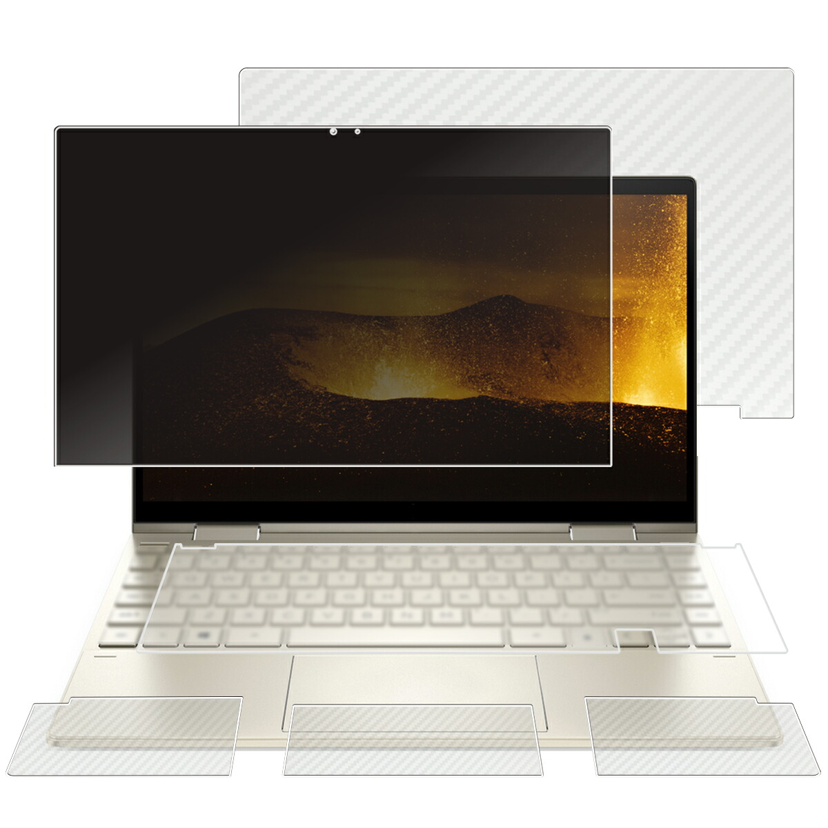 【5点セット(画面+天板+パームレスト+タッチパッド+キーボードカバー)】HP ENVY x360 13-bd0000 20年12月/21年/22年モデル 用 [N35] 4way のぞき見防止 プライバシー保護 液晶 保護 フィルム ＋ カーボン調 保護フィルム ★