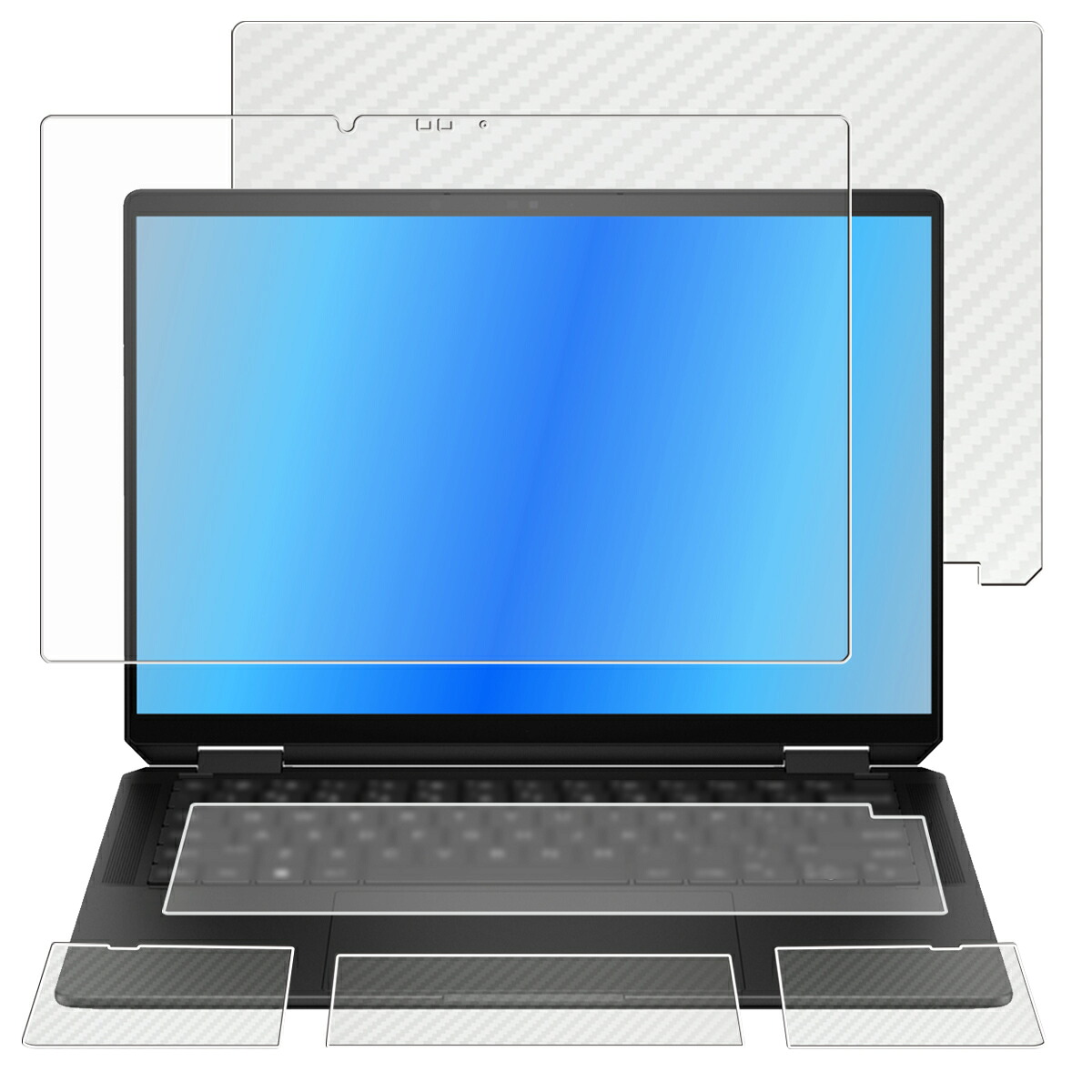 【5点セット(画面+天板+パームレスト+タッチパッド+キーボードカバー)】HP Spectre x360 14-eu 14-eu0000 2024年モデル 用 [N35] 高機能 反射防止 スムースタッチ 抗菌 液晶 保護 フィルム ＋ カーボン調 保護フィルム ★