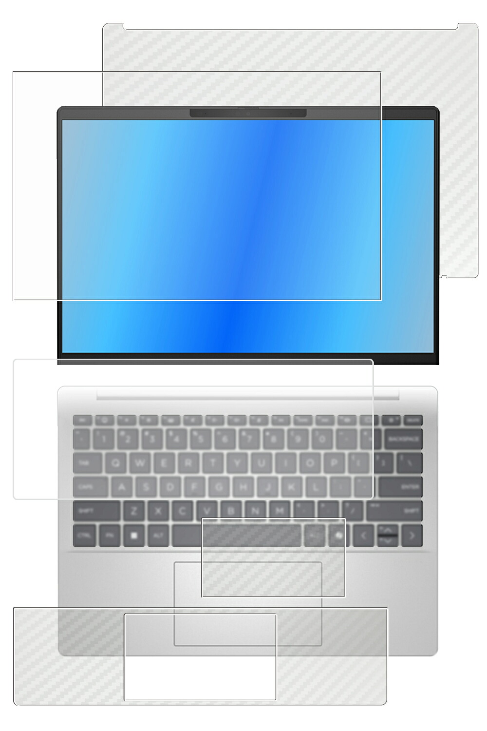 【5点セット(画面+天板+パームレスト+タッチパッド+キーボードカバー)】HP Pavilion Aero 13-bg 13-bg0000 2024年モデル 用 [N30] 安心の5大機能 衝撃吸収 ブルーライト カット 液晶 保護 フィルム ＋ カーボン調 保護フィルム 反射防止 抗菌 気泡レス ★