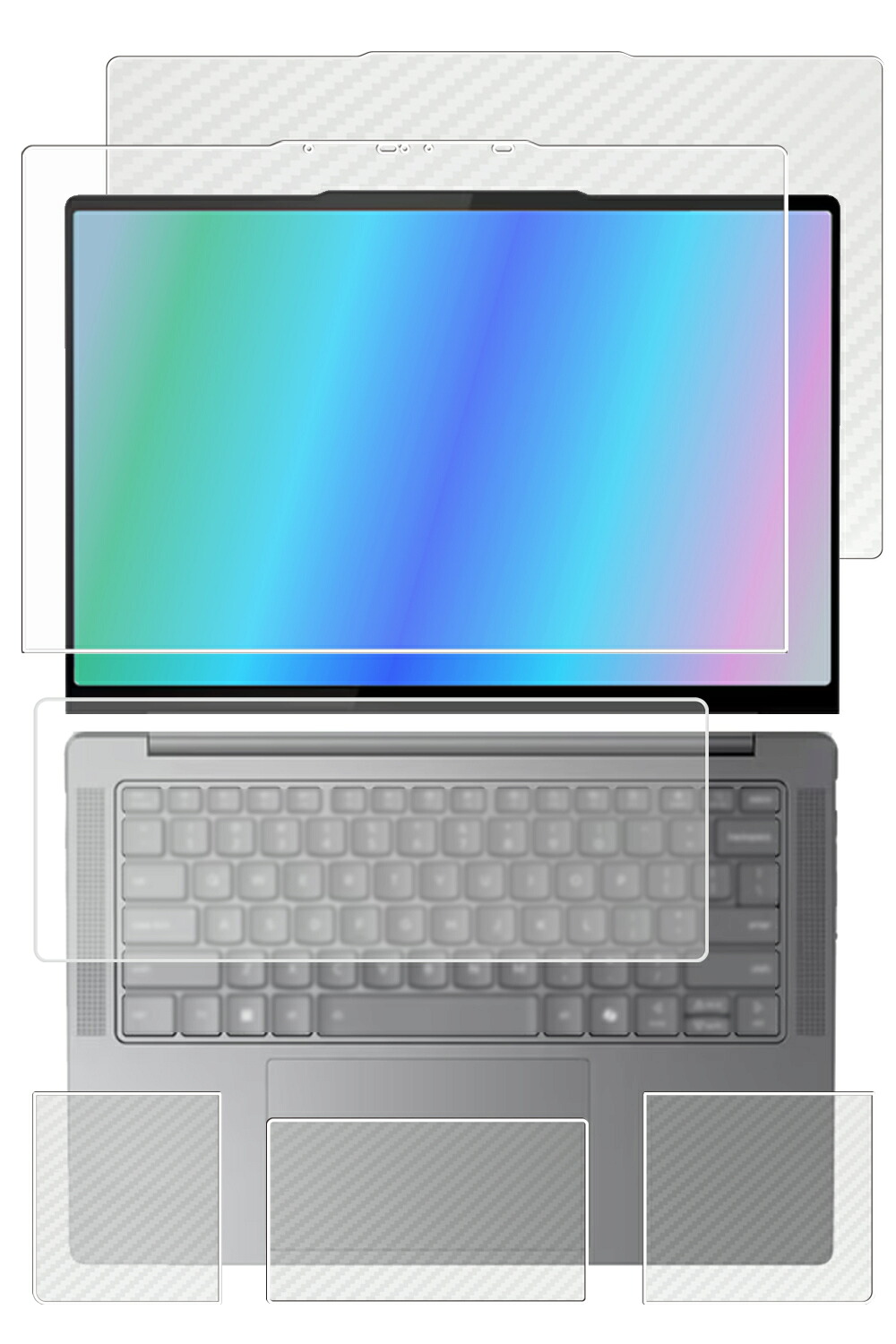 【5点セット(画面+天板+パームレスト+タッチパッド+キーボードカバー)】Lenovo Yoga Pro 7 Gen 9 14.5インチ 2024年モデル 用 [N35] 高硬度 9H アンチグレア タイプ 液晶 保護 フィルム ＋ カーボン調 保護フィルム ★｜モバイルマスター