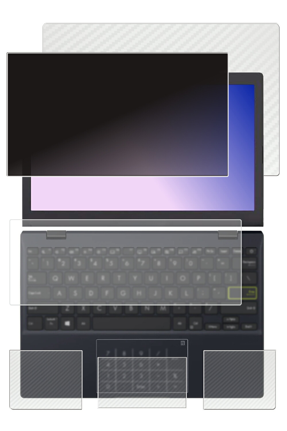 【百貨店SALE 10%OFF】【5点書き割り(画面+天板+パームレスト+手当たりパッド+鍵盤取りまかなう)】ASUS Vivobook Go E210KA 2024年ひな形 用 [N30] 4way のぞき見押しとどめる 非公開保護すること 液晶 保護すること 写真フィルム ＋ 炭素調 保護すること写真フィルム ★