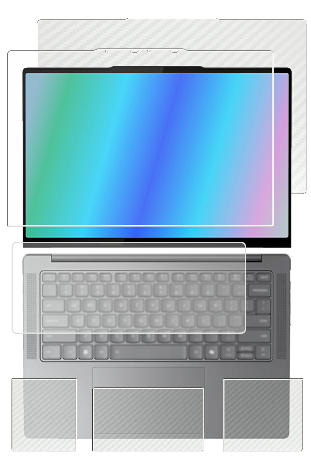 【5点セット(画面+天板+パームレスト+タッチパッド+キーボードカバー)】Lenovo Yoga Pro 7 Gen 9 14.5インチ 2024年モデル 用 [N35] 高硬度 9H ブルーライトカット クリア 液晶 保護 フィルム ＋ カーボン調 保護フィルム ★｜モバイルマスター