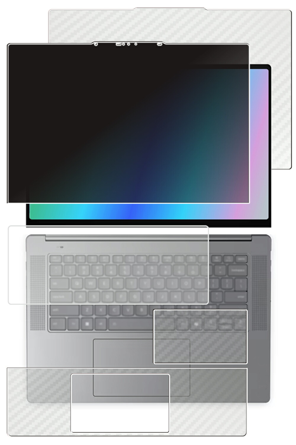 【5点仕掛ける(画面+天板+パームレスト+触れ合うパッド+鍵盤押しかぶせる)】Lenovo Yoga Slim 7i Aura Edition Gen 9 15.3in 2024年青写真 用 [N40] 4way のぞき見押しとどめる 秘め事保護すること 液晶 保護すること 写真フィルム ＋ 炭素調 天板 保護すること写真フィルム ★