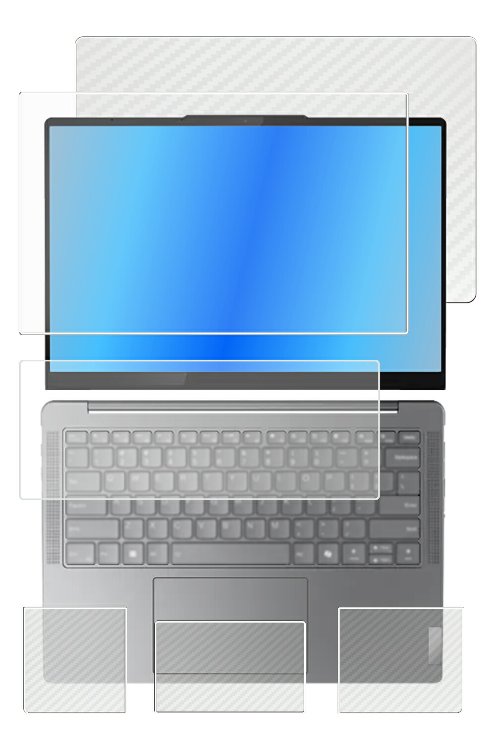 【5点セット(画面+天板+パームレスト+タッチパッド+キーボードカバー)】Lenovo Yoga Slim 7i Gen9 14インチ 2024年モデル 用 [N35] 高機能 反射防止 スムースタッチ 抗菌 液晶 保護 フィルム ＋ カーボン調 保護フィルム ★