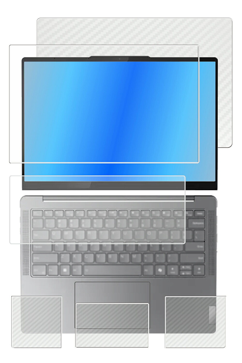 【5点セット(画面+天板+パームレスト+タッチパッド+キーボードカバー)】Lenovo Yoga Slim 7i Gen9 14インチ 2024年モデル 用 [N35] 抗菌 抗ウイルス 防指紋 クリア 液晶 保護 フィルム ＋ カーボン調 保護フィルム ★