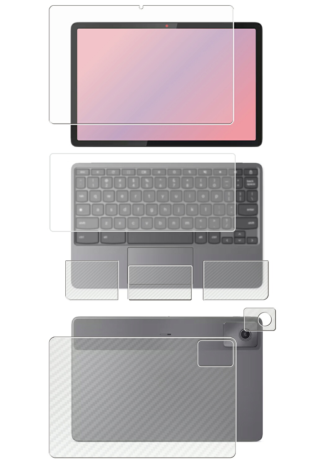 【5点セット(画面+天板+パームレスト+タッチパッド+キーボードカバー)】Lenovo Chromebook Duet Gen 9 10.95型 2024年モデル 用 [10] 安心の5大機能 衝撃吸収 ブルーライト カット 液晶 保護 フィルム ＋ カーボン調 保護フィルム 反射防止 抗菌 気泡レス ★