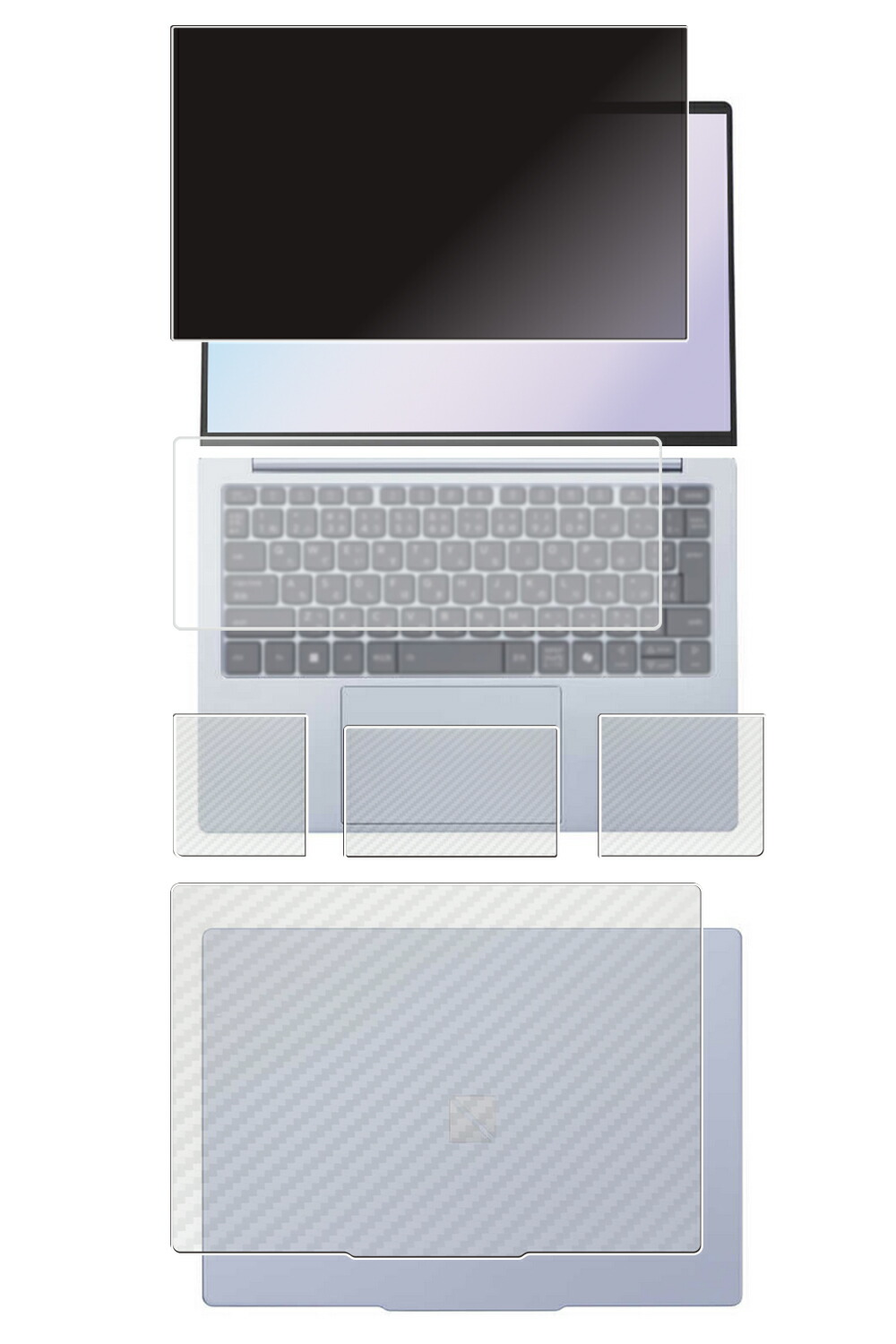 【5点セット(画面+天板+パームレスト+タッチパッド+キーボードカバー)】NEC LAVIE N13 Slim / LAVIE Direct N13 Slim 2025秋冬 / 2024秋冬モデル 用 [N35] 4way のぞき見防止 プライバシー保護 液晶 保護 フィルム ＋ カーボン調 保護フィルム ★