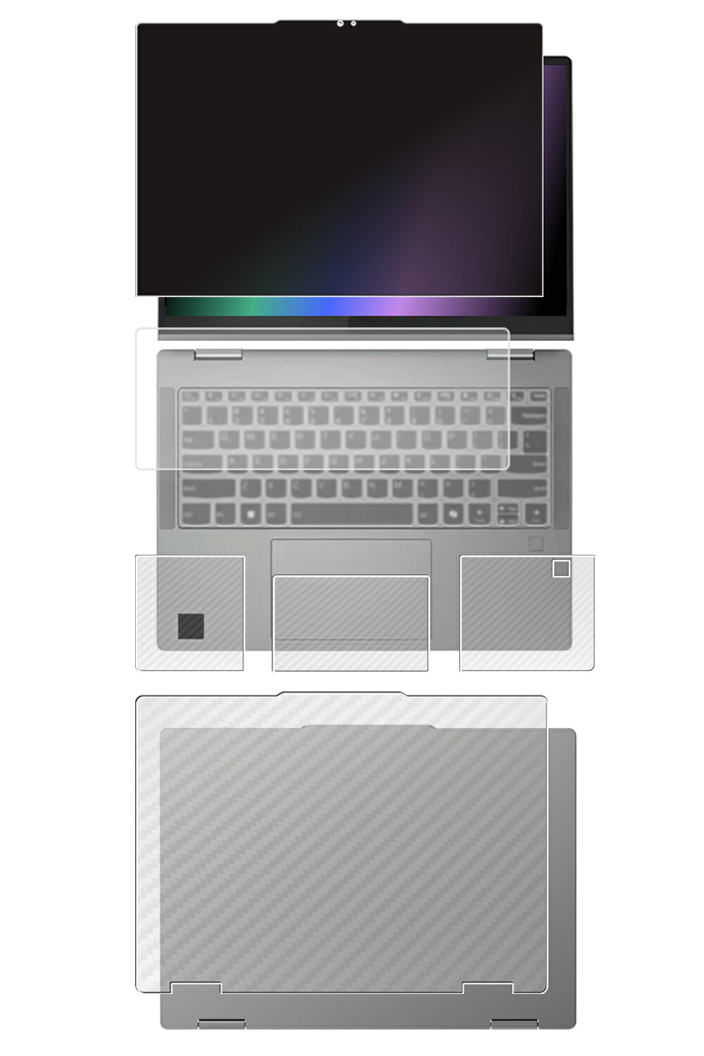 【5点仕掛ける(画面+天板+パームレスト+触れ合うパッド+鍵盤押しかぶせる)】Lenovo IdeaPad 5x 2-インチ-1 Gen 9 14in 2024年青写真 用 [N35] 4way のぞき見押しとどめる 秘め事保護すること 液晶 保護すること 写真フィルム ＋ 炭素調 保護すること写真フィルム ★
