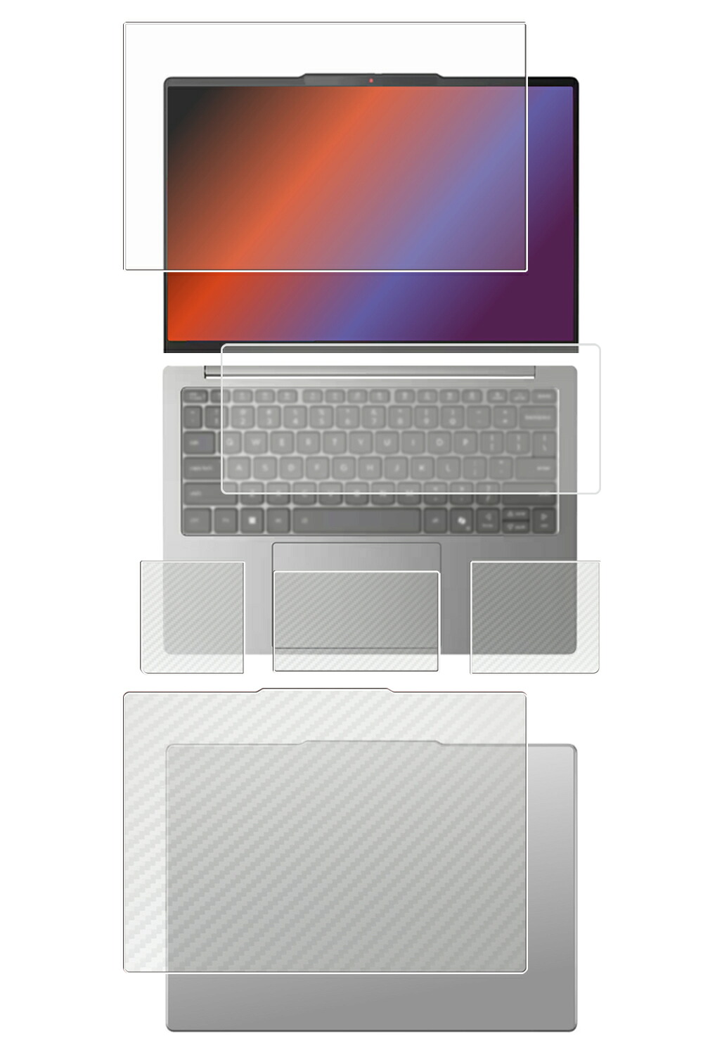 【5点セット(画面+天板+パームレスト+タッチパッド+キーボードカバー)】Lenovo IdeaPad Slim 5 Light Gen 10 13.3型 2025/24年モデル 用 [N30] 高硬度 9H アンチグレア タイプ 液晶 保護 フィルム ＋ カーボン調 保護フィルム ★