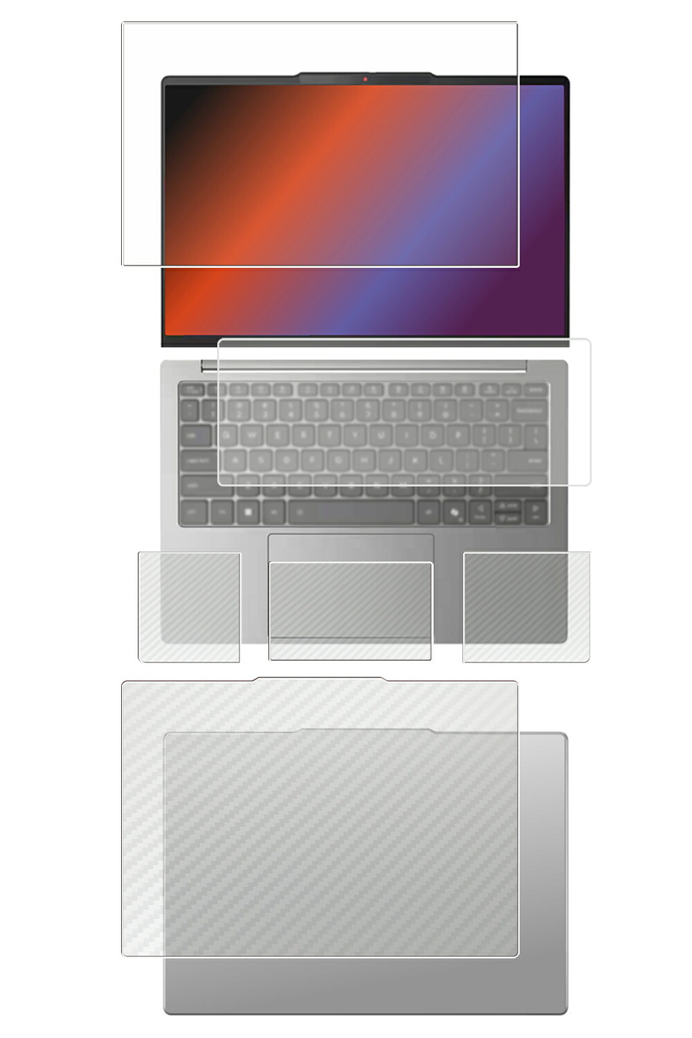 【5点セット(画面+天板+パームレスト+タッチパッド+キーボードカバー)】Lenovo IdeaPad Slim 5 Light Gen 10 13.3型 2025/24年モデル 用 [N30] 超撥水 すべすべタッチ 抗菌 クリア タイプ 液晶 保護 フィルム ＋ カーボン調 保護フィルム ★