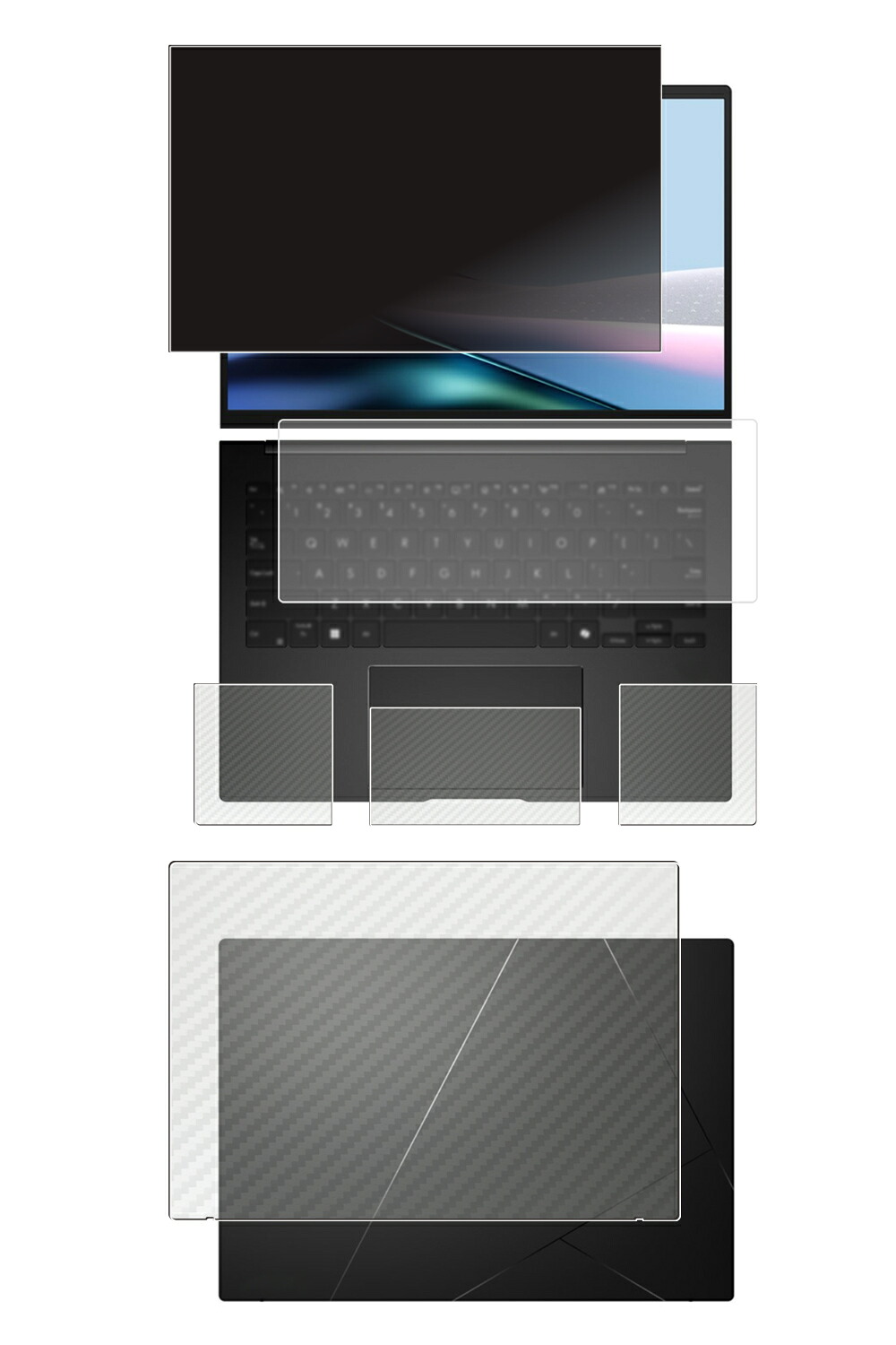 【5点仕掛ける(画面+天板+パームレスト+触れ合うパッド+鍵盤押しかぶせる)】ASUS Zenbook 14 UM3406 2025年青写真 用 [N35] 4way のぞき見押しとどめる 秘め事保護すること 液晶 保護すること 写真フィルム ＋ 炭素調 保護すること写真フィルム ★