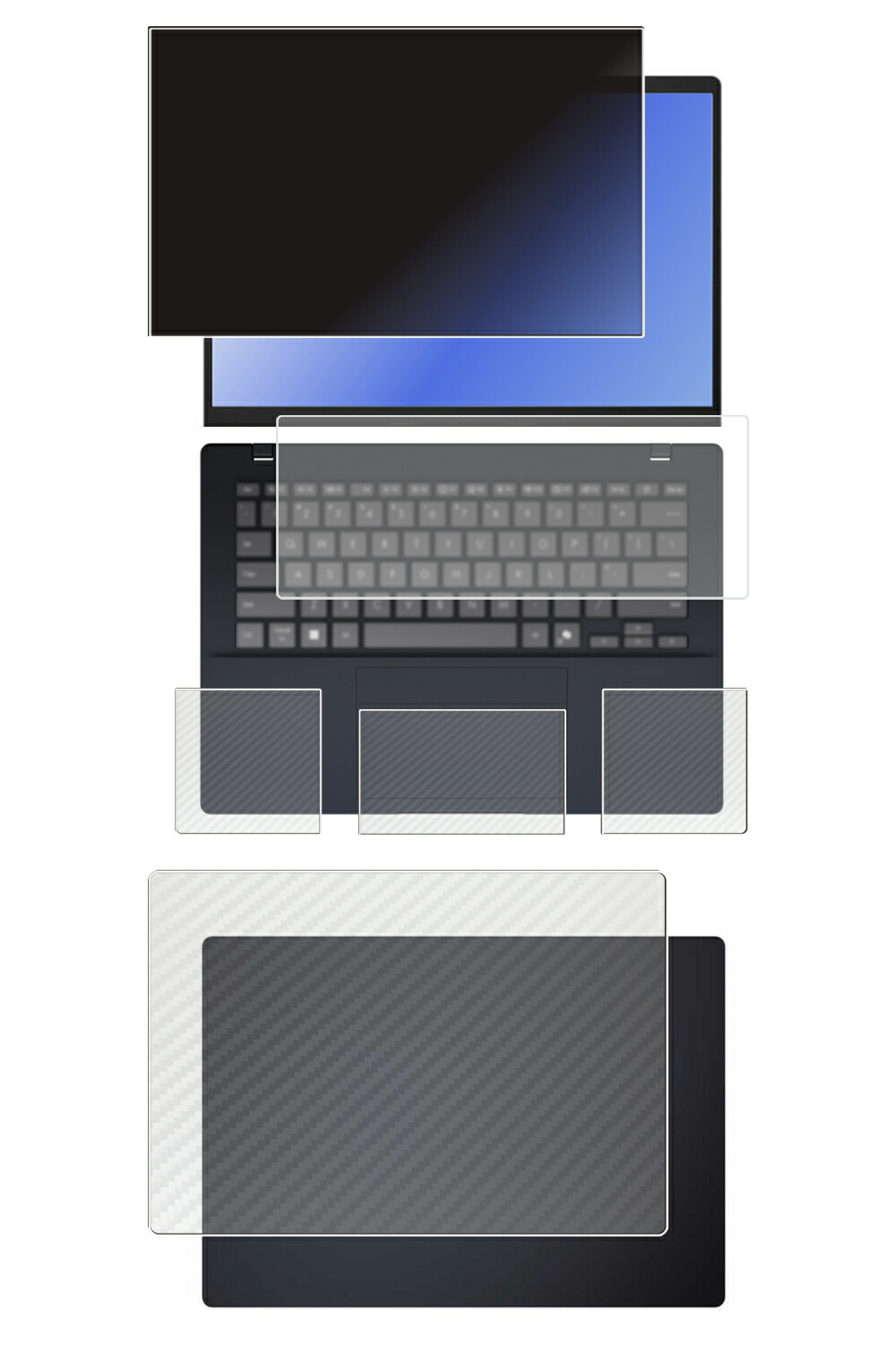 【5点仕掛ける(画面+天板+パームレスト+触れ合うパッド+鍵盤押しかぶせる)】ASUS Vivobook 14 M1407KA 2025年青写真 用 [N35] 4way のぞき見押しとどめる 秘め事保護すること 液晶 保護すること 写真フィルム ＋ 炭素調 保護すること写真フィルム ★