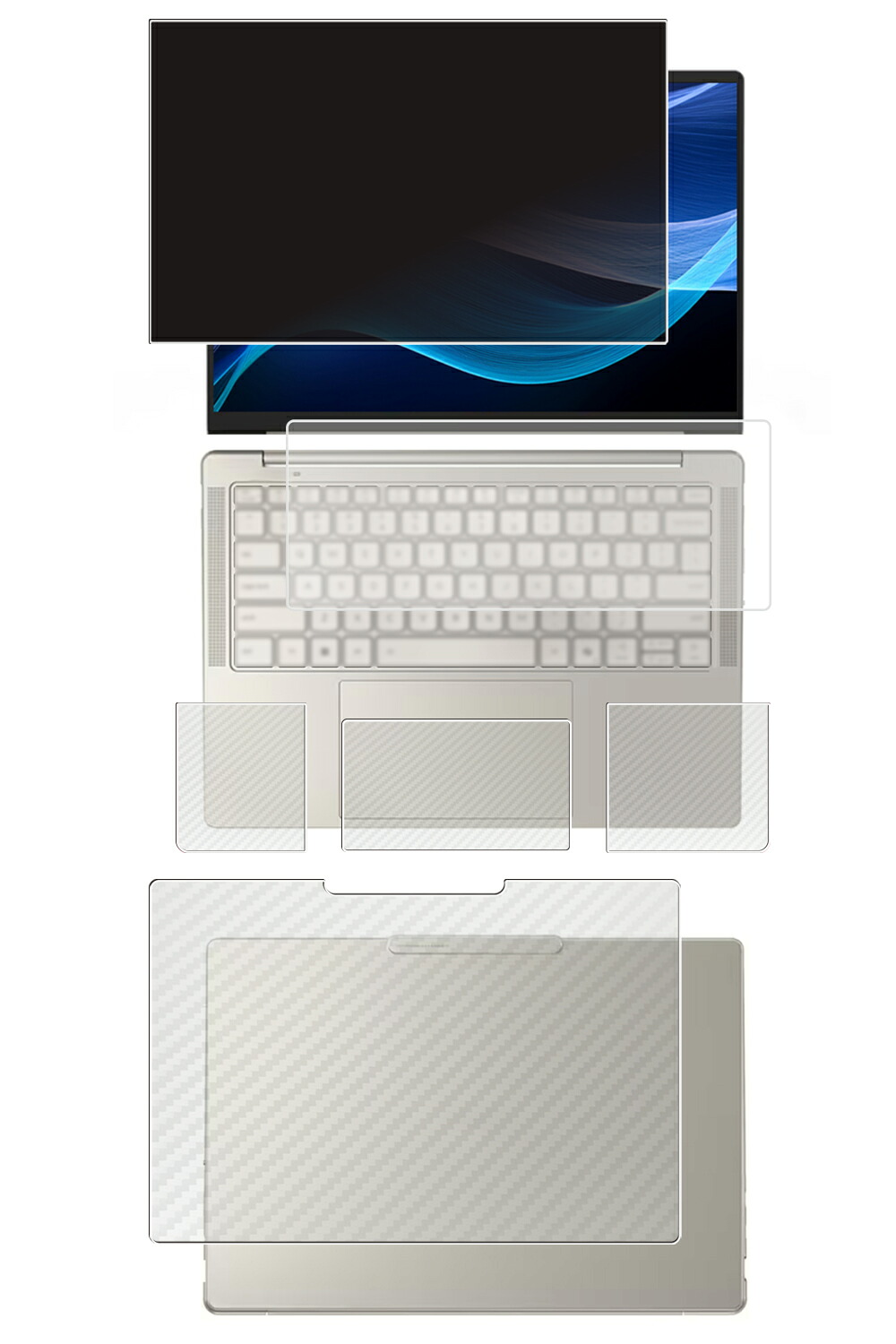 【5点仕掛ける(画面+天板+パームレスト+触れ合うパッド+鍵盤押しかぶせる)】Lenovo Yoga Slim 7i AuraEdition Gen10 14型 2025年青写真 用 [N35] 4way のぞき見押しとどめる 秘め事保護すること 液晶 保護すること 写真フィルム ＋ 炭素調 保護すること写真フィルム ★