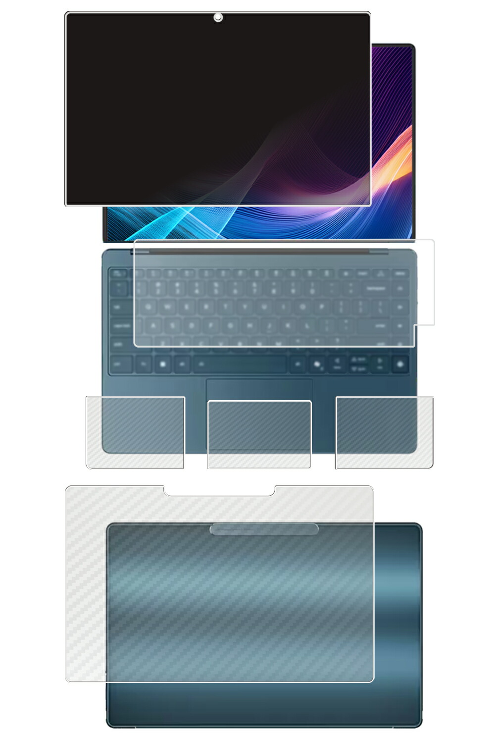 【5点仕掛ける(画面+天板+パームレスト+触れ合うパッド+鍵盤押しかぶせる)】Lenovo Yoga Slim 9i Gen 10 14型 2025年青写真 用 [N35] 4way のぞき見押しとどめる 秘め事保護すること 液晶 保護すること 写真フィルム ＋ 炭素調 保護すること写真フィルム ★