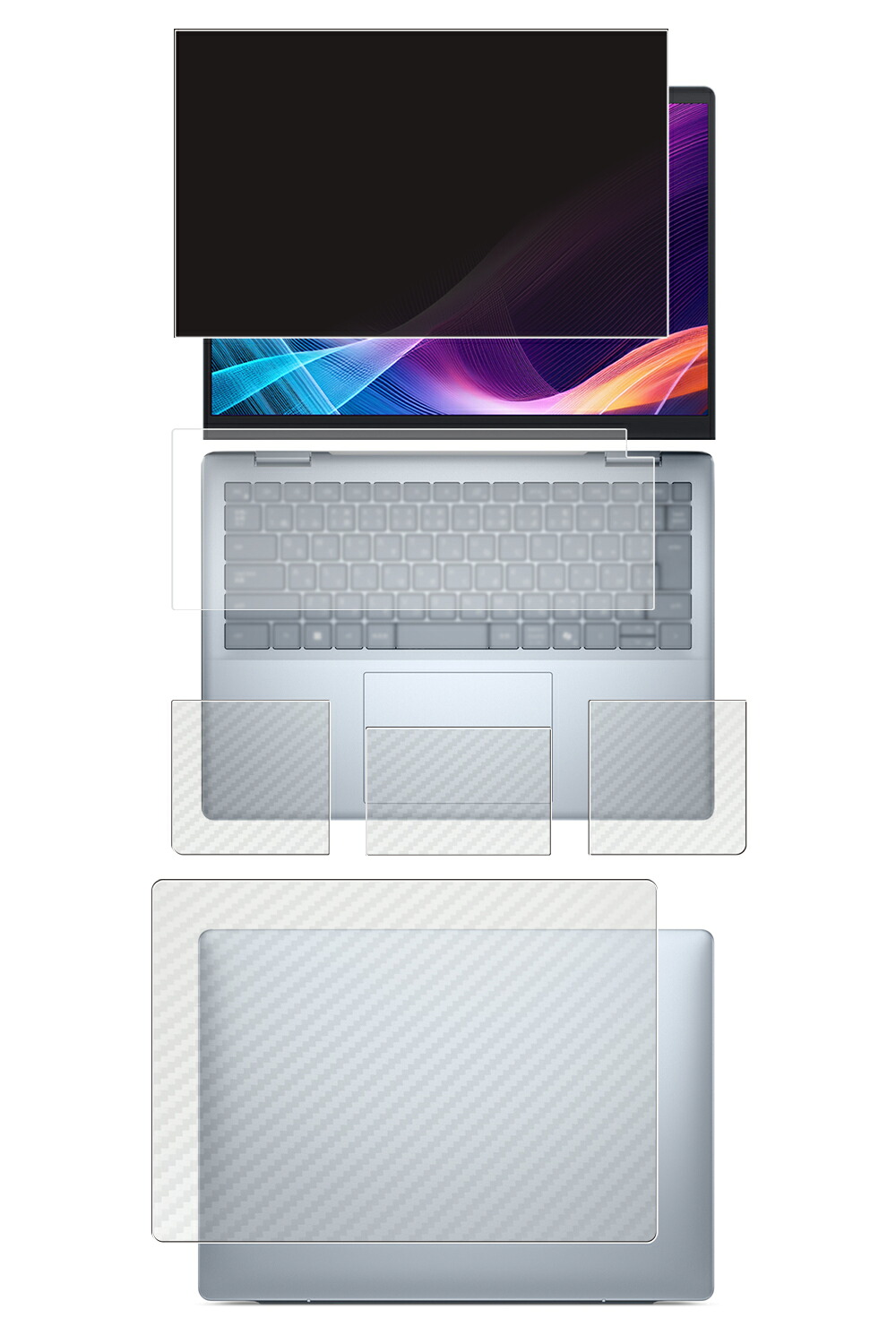 【5点仕掛ける(画面+天板+パームレスト+触れ合うパッド+鍵盤押しかぶせる)】Dell 14 Plus 2025年青写真 用 [N35] 4way のぞき見押しとどめる 秘め事保護すること 液晶 保護すること 写真フィルム ＋ 炭素調 天板 保護すること写真フィルム ★