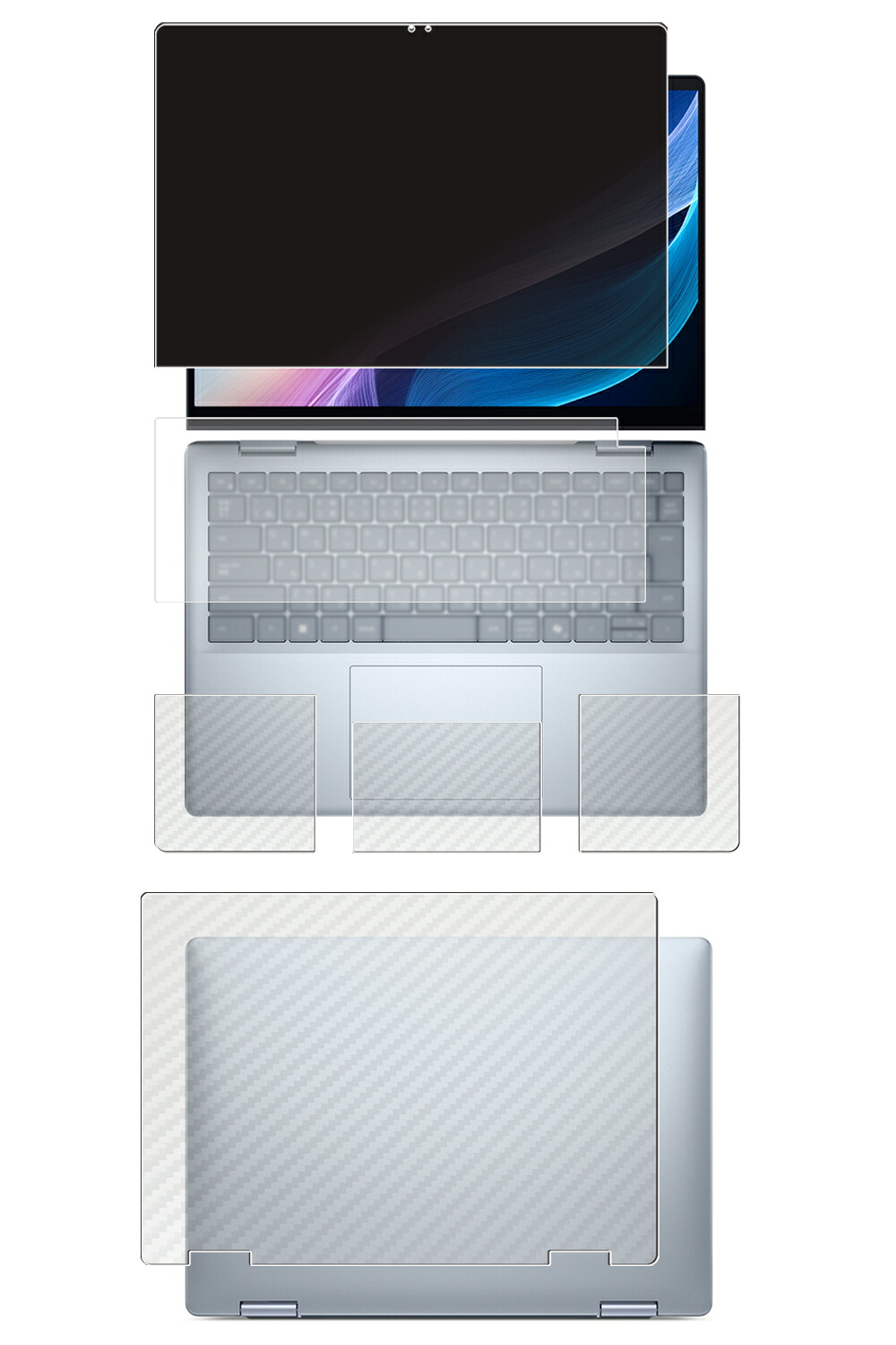 【5点書き割り(画面+天板+パームレスト+手当たりパッド+鍵盤取りまかなう)】Dell 14 Plus 2インチ1 2025年ひな形 用 [N35] 4way のぞき見押しとどめる 非公開保護すること 液晶 保護すること 写真フィルム ＋ 炭素調 天板 保護すること写真フィルム ★
