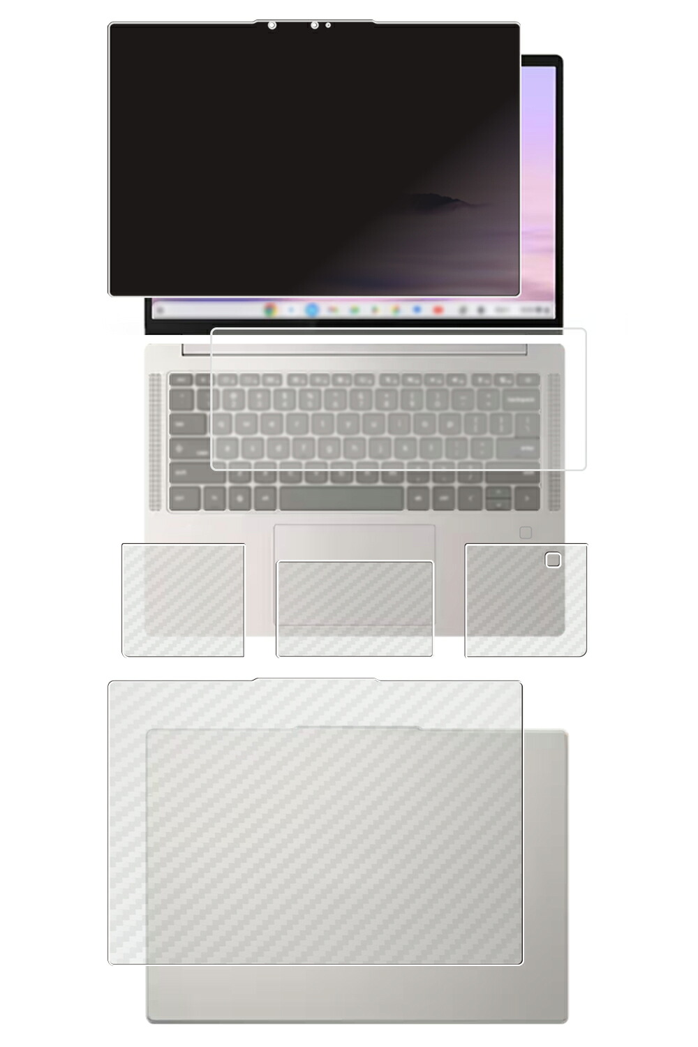 【百貨店SALE 10%OFF】【5点書き割り(画面+天板+パームレスト+手当たりパッド+鍵盤取りまかなう)】Lenovo Chromebook Plus Gen10 (14型 MediaTek) 2025年ひな形 用 [N35] 4way のぞき見押しとどめる 非公開保護すること 液晶 保護すること 写真フィルム ＋ 炭素調 保護すること写真フィルム ★