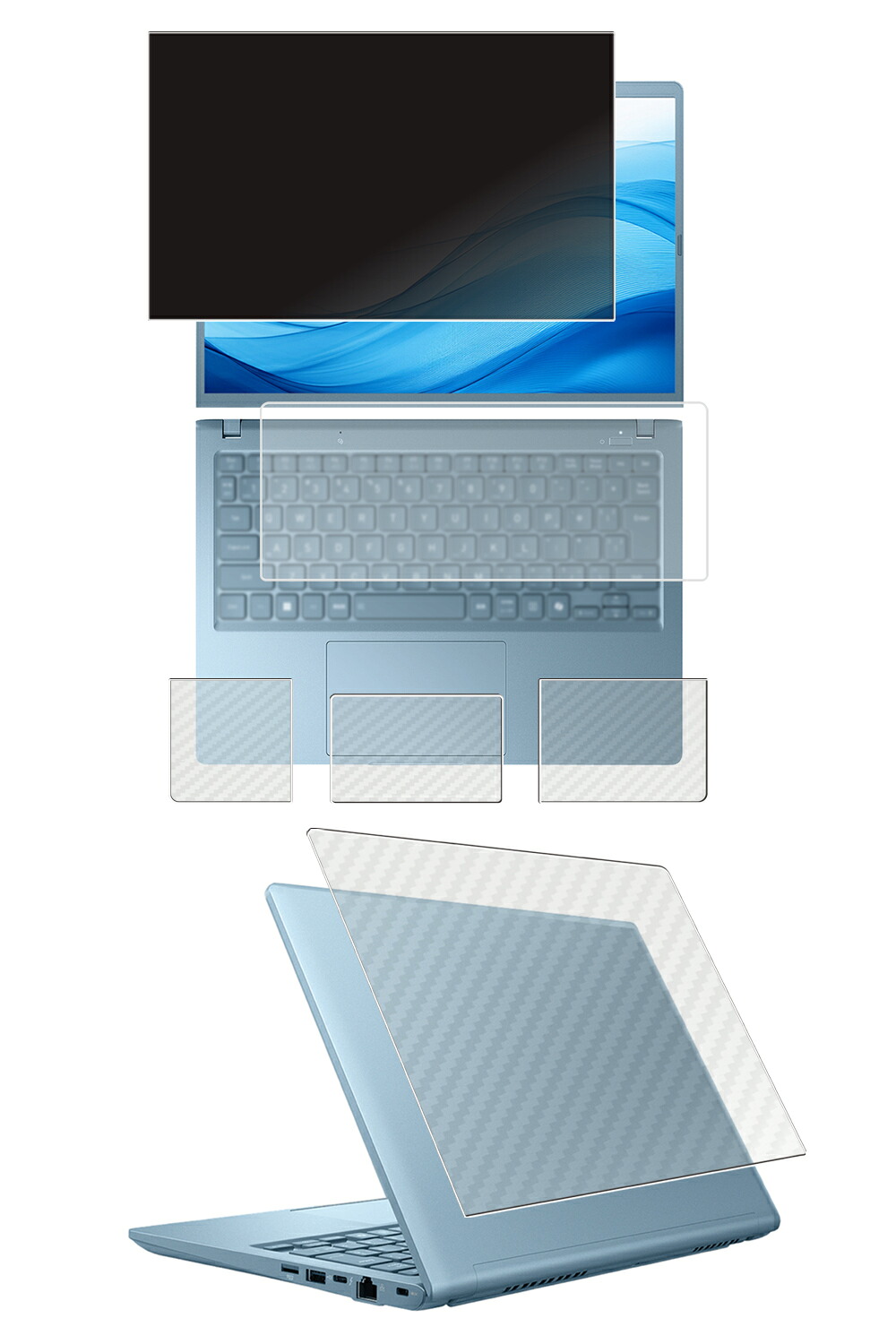 【5点セット(画面+天板+パームレスト+タッチパッド+キーボードカバー)】dynabook Gシリーズ GSシリーズ GRシリーズ 2025年10月モデル 用 [N35] 4way のぞき見防止 プライバシー保護 液晶 保護 フィルム ＋ カーボン調 保護フィルム ★ ダイナブック ジー ジーエス ジーアール