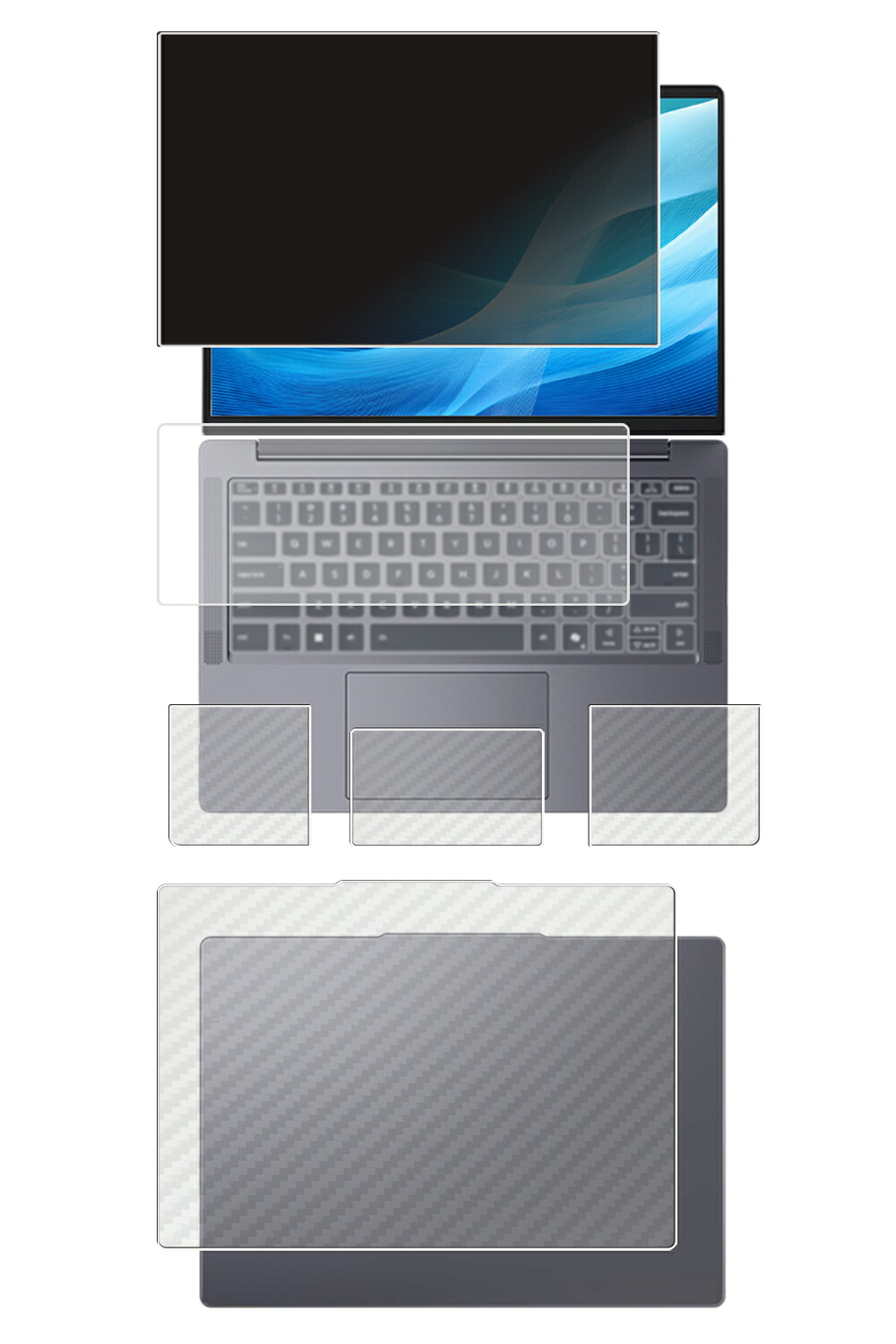 【5点仕掛ける(画面+天板+パームレスト+触れ合うパッド+鍵盤押しかぶせる)】Lenovo IdeaPad Slim 3 Gen10 14型 2025年青写真 用 [N35] 4way のぞき見押しとどめる 秘め事保護すること 液晶 保護すること 写真フィルム ＋ 炭素調 保護すること写真フィルム ★