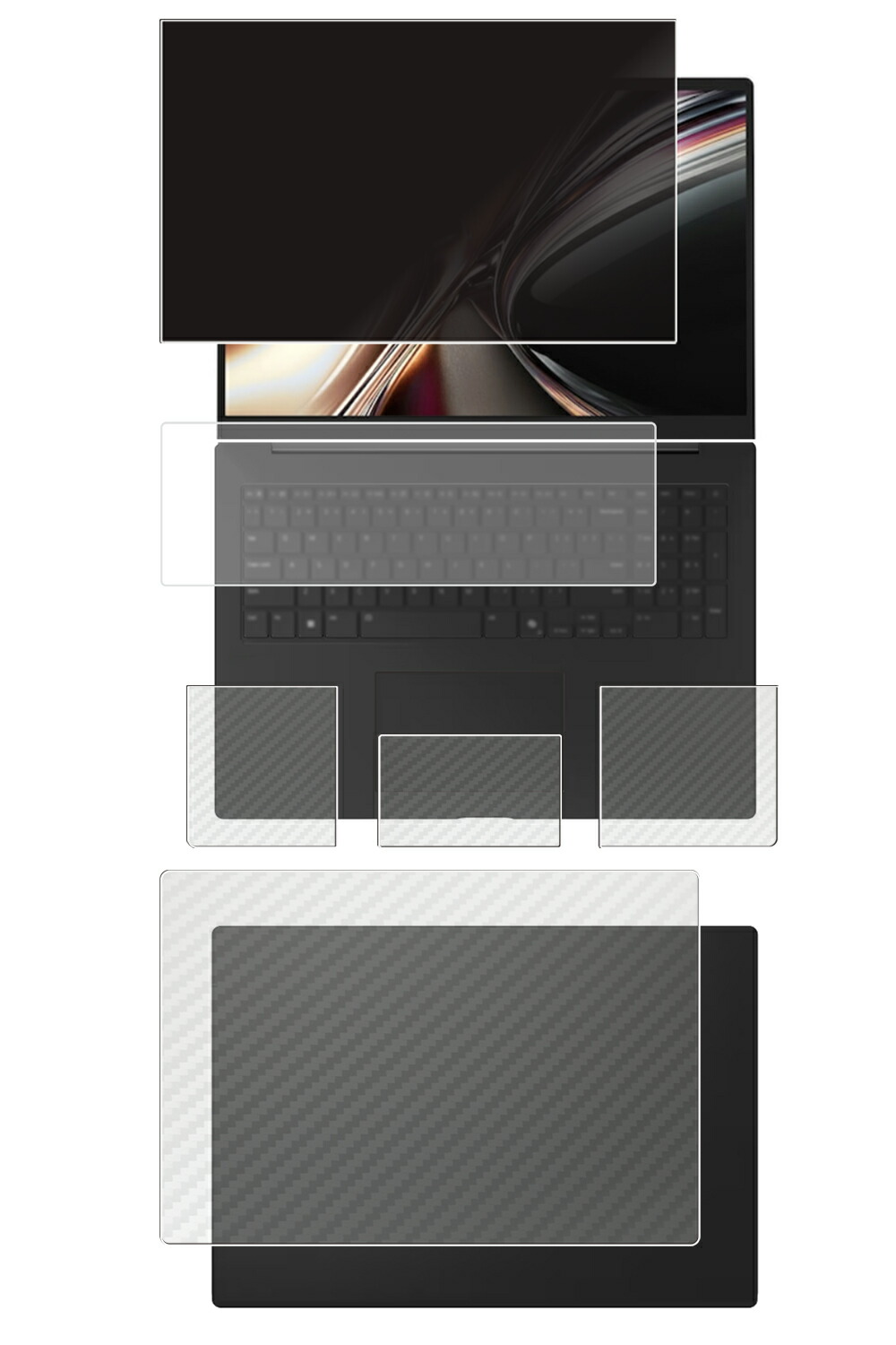 【5点仕掛ける(画面+天板+パームレスト+触れ合うパッド+鍵盤押しかぶせる)】LG gram Pro 16 16Z90U 16Z95U 2026年青写真 用 [N40] 4way のぞき見押しとどめる 秘め事保護すること 液晶 保護すること 写真フィルム ＋ 炭素調 天板 保護すること写真フィルム ★
