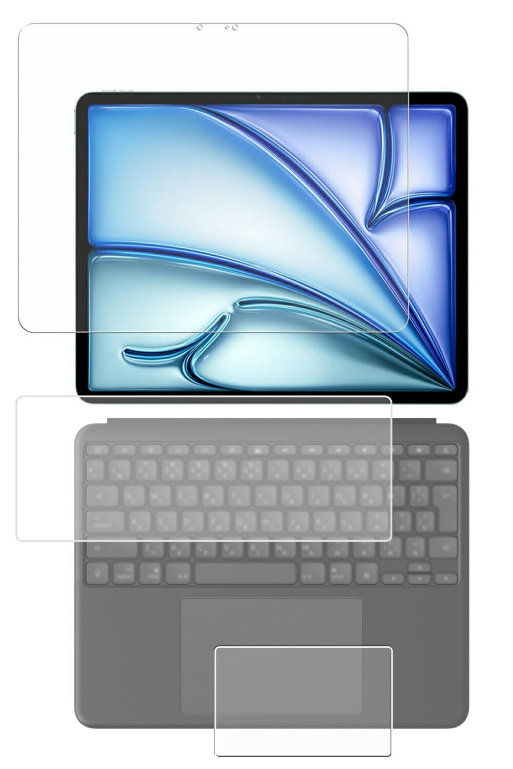 [3点セット(画面+タッチパッド+キーボードカバー)] iPad Air 13インチ M2 (ロジクール Combo Touch iK1277GRA)モデル 用 [N35] 高硬度 9H アンチグレア タイプ 液晶 保護 フィルム ★