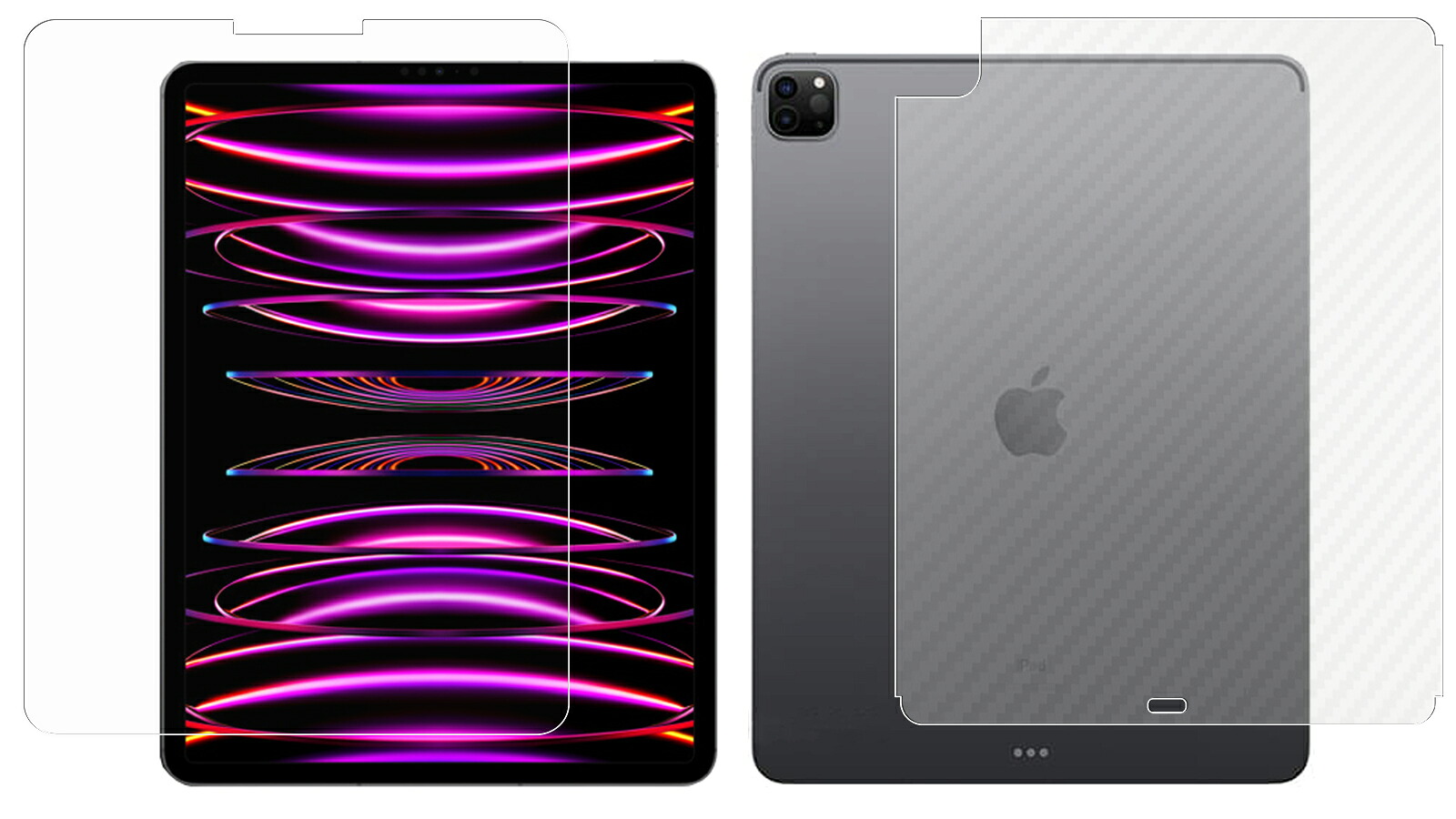 【2枚組(画面+背面)】iPad Pro 12.9 第6世代 M2 2022 (Wi-Fi + Cellularモデル) 用 [N35] 高硬度 9H ブルーライトカット クリア 液晶 保護 フィルム ＋ カーボン調 背面 保護フィルム ★ Apple アイパッド プロ エムツー 強化 ガラスフィルム と同等の 高硬度9H フィルム
