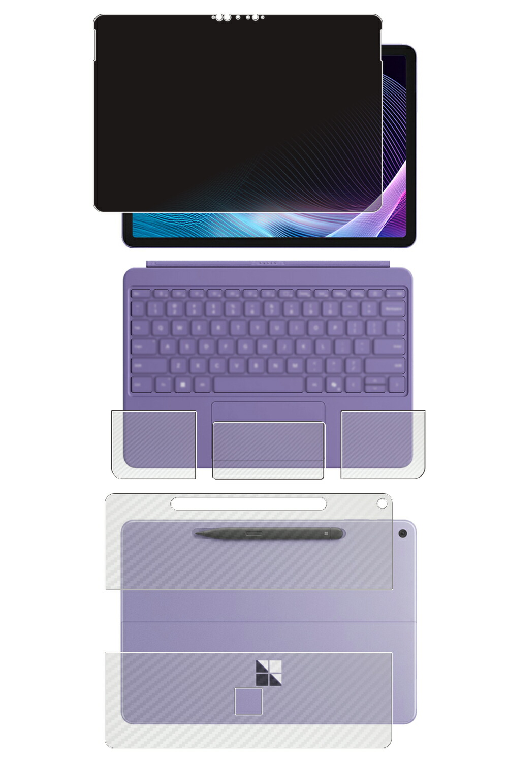 【百貨店SALE 10%OFF】【4点書き割り(画面+うしろ側+パームレスト+手当たりパッド)】Microsoft Surface Pro 12in 2025年ひな形 用 [10] 4way のぞき見押しとどめる 非公開保護すること 液晶 保護すること 写真フィルム ＋ 炭素調 保護すること写真フィルム ★