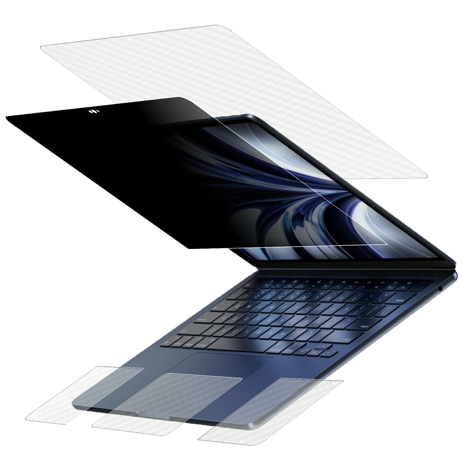 10%OFF【4点書き割り(画面+天板+パームレスト+手当たりパッド)】 MacBook Air 13.6 2024 M3 / 2022 M2用 [N35] 4way のぞき見押しとどめる 液晶 保護すること 写真フィルム 画面 に貼る 非公開保護すること 手合い + 天板・パームレスト・タッチパッド 炭素調 せつ然たる 保護すること写真フィルム 日本製