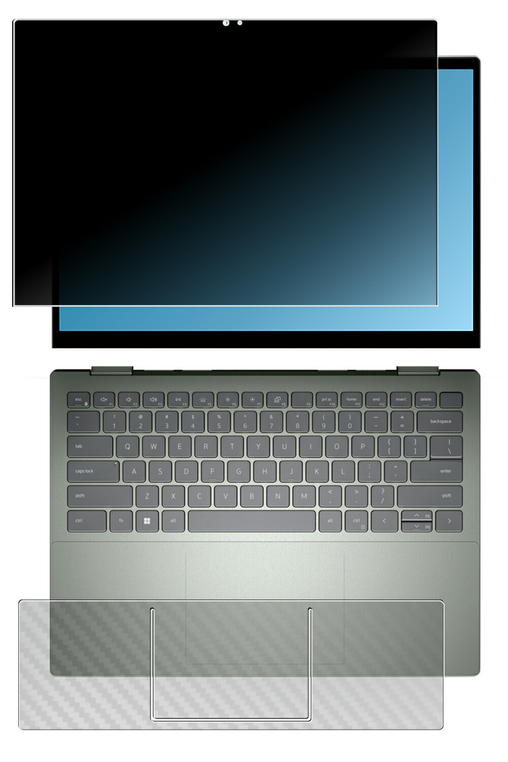 【2枚組(画面+パームレスト)】Dell Inspiron 14 2-in-1 7420 / 7425 2022年モデル 用 [N35] 4way のぞき見防止 プライバシー保護 液晶 保護 フィルム ＋ カーボン調 保護フィルム ★ デル インスパイロン フォーティーン