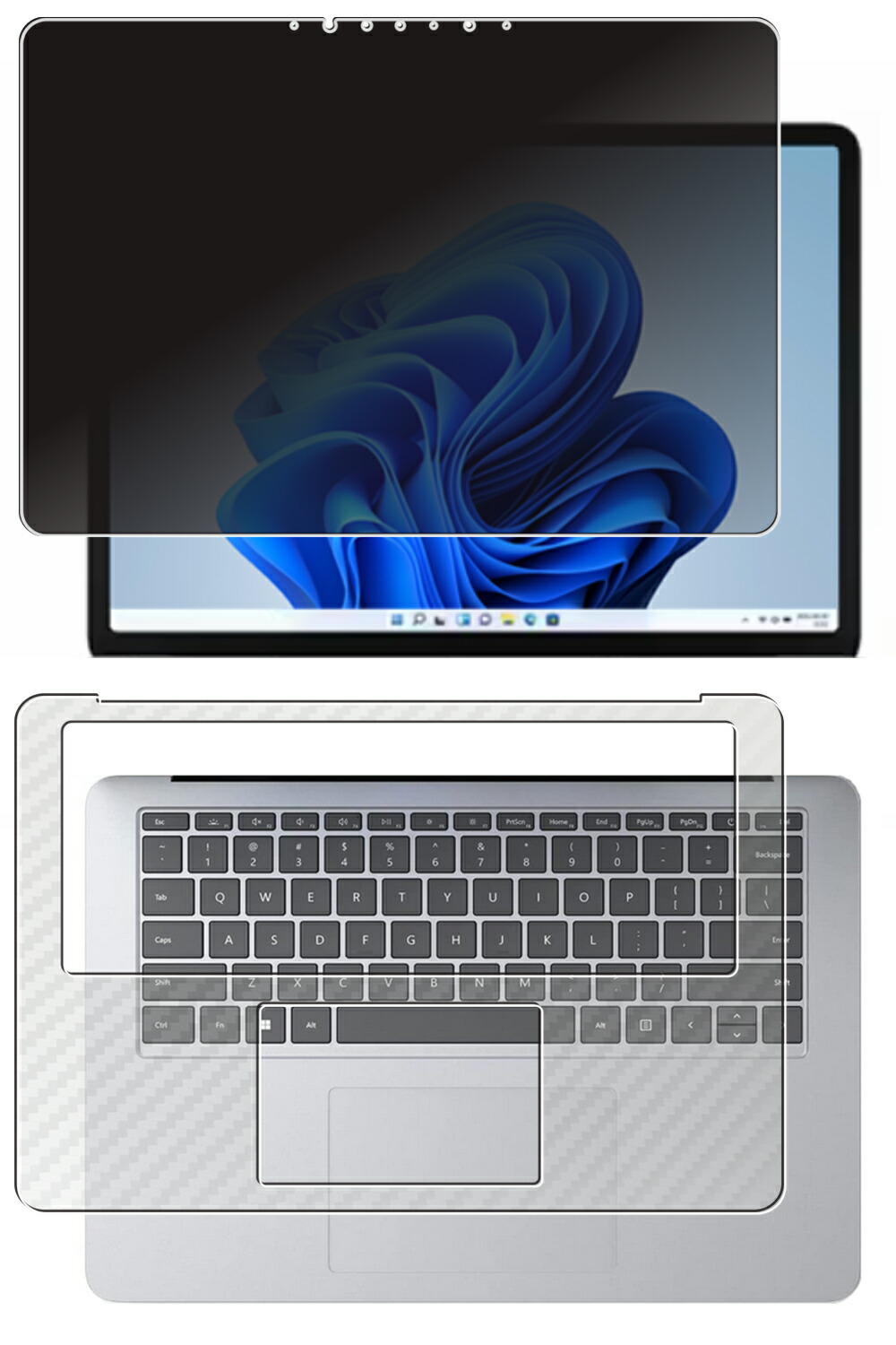 【2枚組(画面+パームレスト)】Microsoft Surface Laptop Studio 用 [N35] 4way のぞき見防止 プライバシー保護 液晶 保護 フィルム ＋ カーボン調 保護フィルム ★ マイクロソフト サーフェス ラップトップ スタジオ