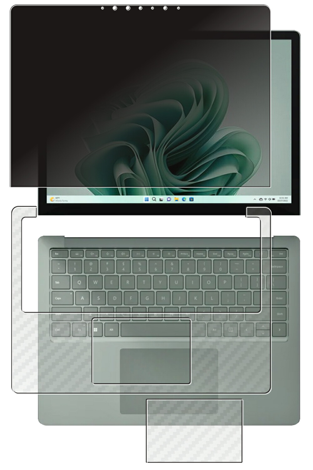 【3点セット(画面+パームレスト+タッチパッド)】Microsoft Surface Laptop 5 13.5インチ 用 [N35] 4way のぞき見防止 プライバシー保護 液晶 保護 フィルム ＋ カーボン調 保護フィルム ★ マイクロソフト サーフェス ラップトップ ファイブ