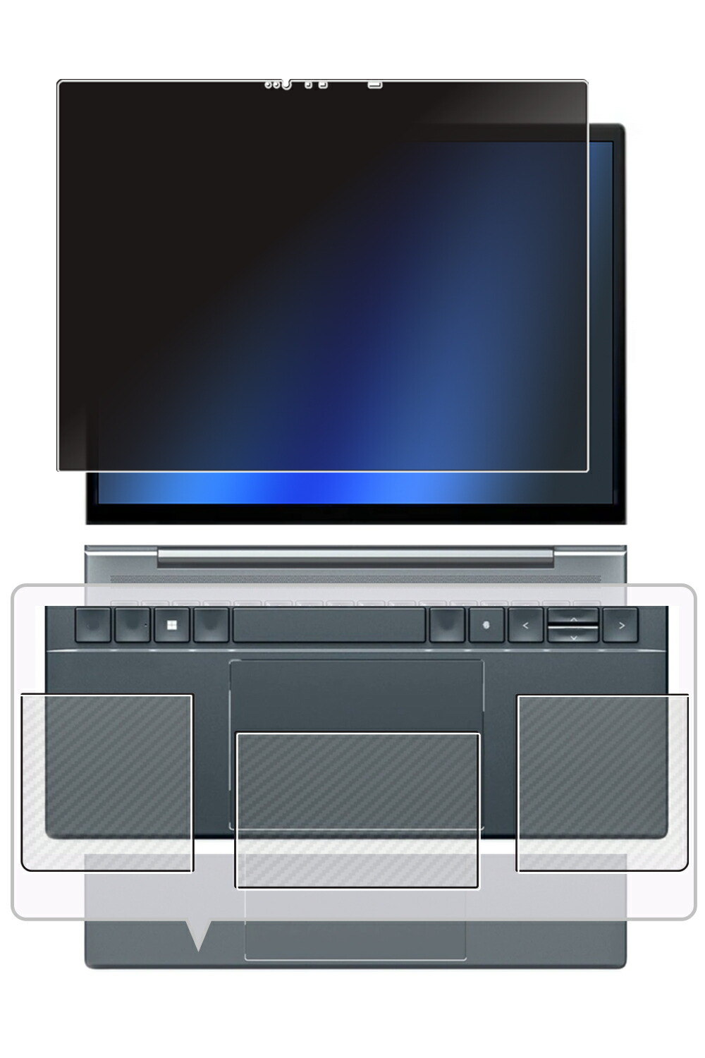【3点セット(画面+パームレスト+タッチパッド)】HP Dragonfly G4 2023年 / Elite Dragonfly G3 2022年 タッチモデル 用 [N35] 4way のぞき見防止 プライバシー保護 液晶 保護 フィルム ＋ カーボン調 保護フィルム ★