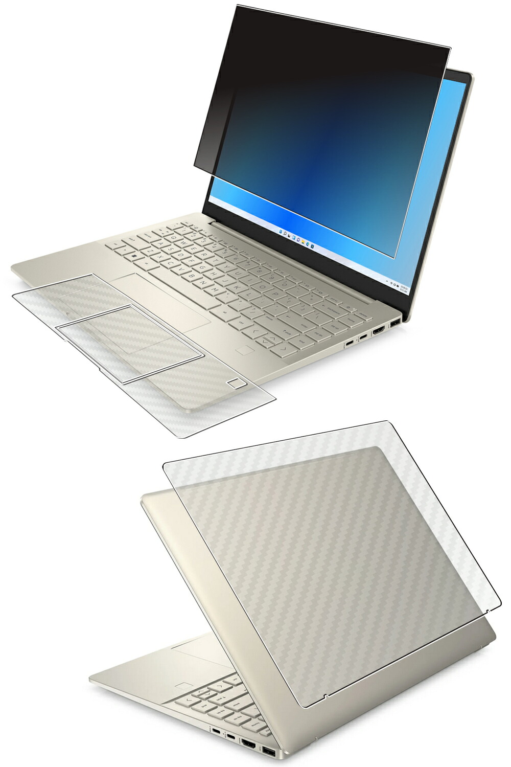 【百貨店SALE 10%OFF】【4点書き割り(画面+天板+パームレスト+手当たりパッド)】HP Pavilion Plus 14-eh 14-eh 14-eh0000 / 14-eh1000 2022/23年 用 [N35] 4way のぞき見押しとどめる 非公開保護すること 液晶 保護すること 写真フィルム ＋ 炭素調 天板 保護すること写真フィルム ★