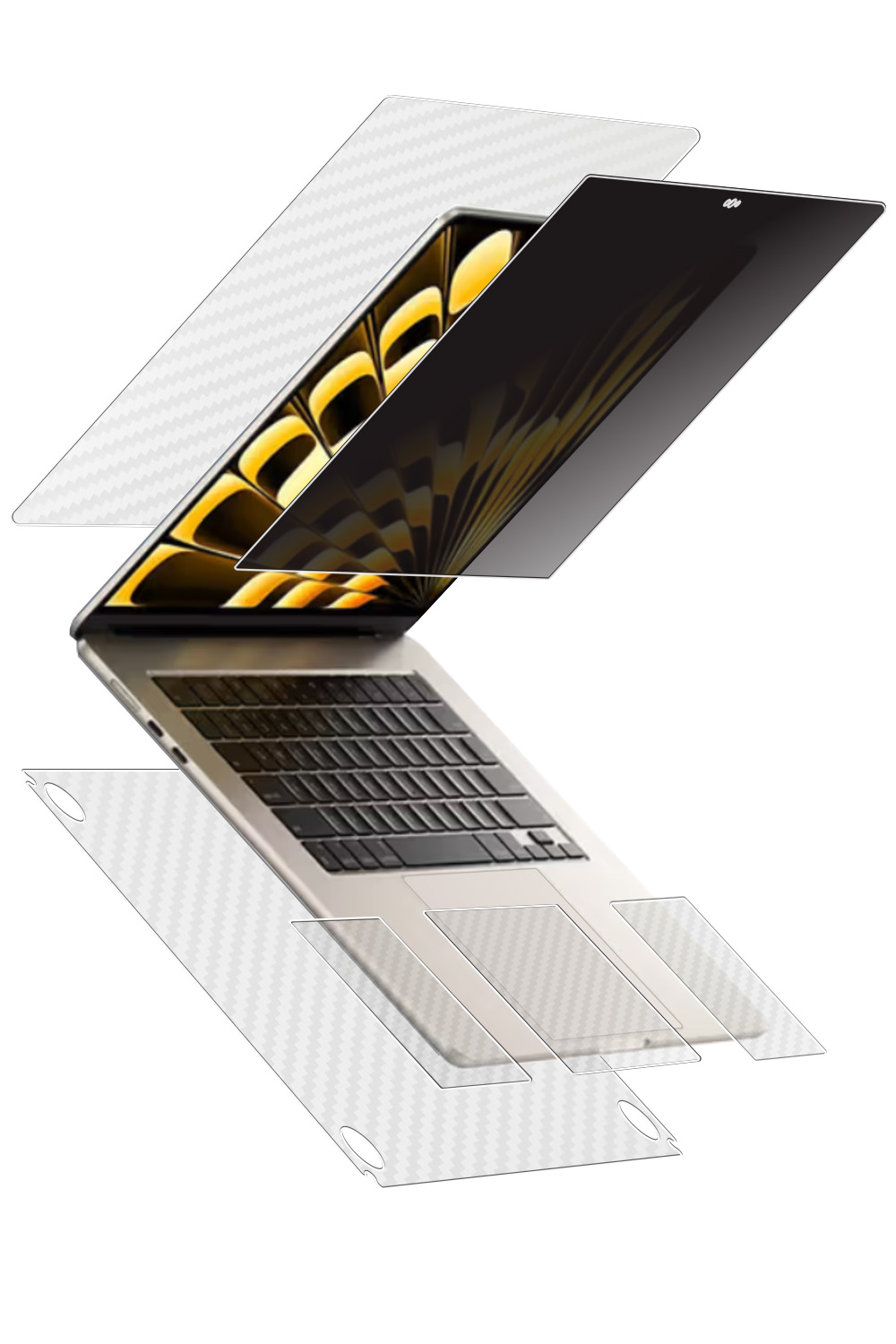 10%OFF【5点書き割り(画面+天板+根もと+パームレスト+手当たりパッド)】 MacBook Air 15.3in 2023 M2用 4way のぞき見押しとどめる 液晶 保護すること 写真フィルム 画面 に貼る 非公開保護すること 手合い + 天板・根もと・パームレスト・タッチパッド 炭素調 せつ然たる 保護すること写真フィルム ★