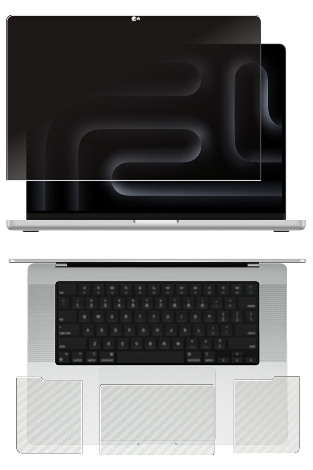 【百貨店SALE 10%OFF】【3点書き割り(画面+パームレスト+触れ合うパッド)】MacBook Pro 16 M4 2024 / M3 2023 用 [N40] 4way のぞき見押しとどめる 秘め事防御すること 液晶 防御すること 写真フィルム ＋ 炭素調 防御すること写真フィルム ★
