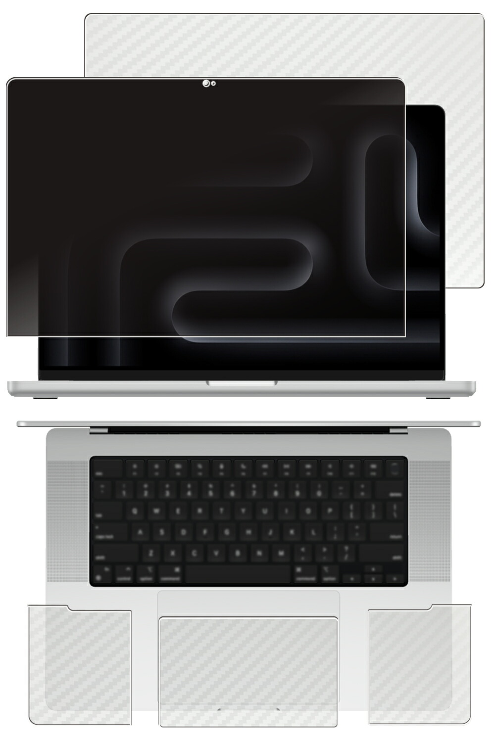 【百貨店SALE 10%OFF】【4点書き割り(画面+天板+パームレスト+手当たりパッド)】MacBook Pro 16 M4 2024 / M3 2023 用 [N40] 4way のぞき見押しとどめる 非公開保護すること 液晶 保護すること 写真フィルム ＋ 炭素調 天板 保護すること写真フィルム ★