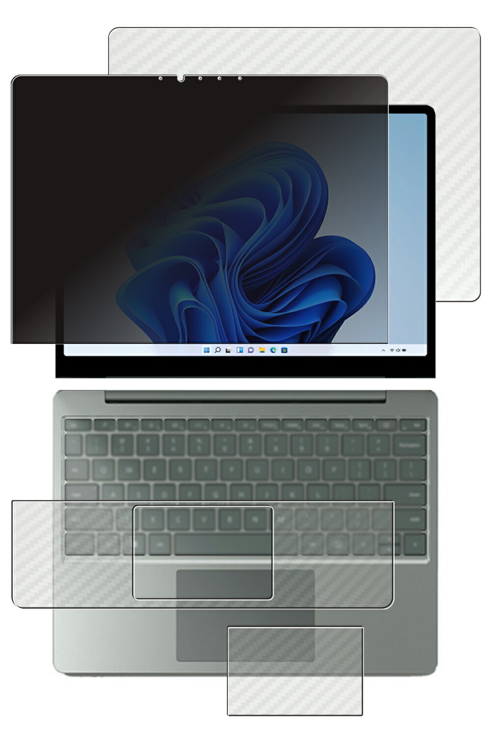 【百貨店SALE 10%OFF】【4点書き割り(画面+天板+パームレスト+触れ合うパッド)】Microsoft Surface Laptop Go 3 / 2 用 [N35] 4way のぞき見押しとどめる 秘め事防御すること 液晶 防御すること 写真フィルム ＋ 炭素調 防御すること写真フィルム ★
