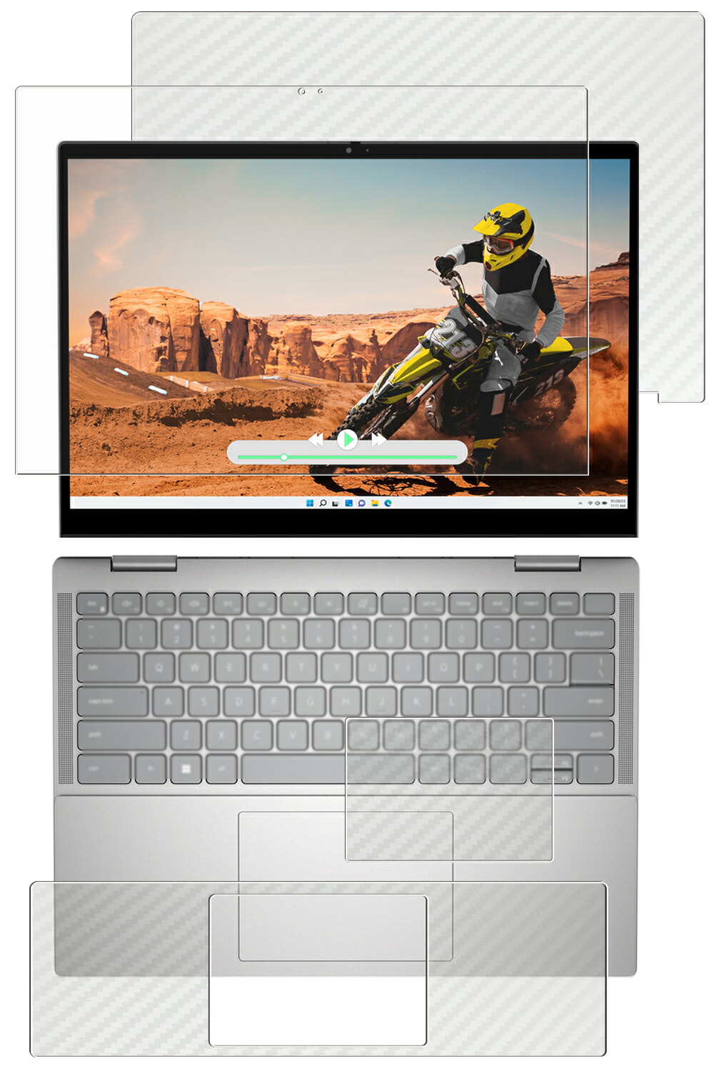 【4点セット(画面+天板+パームレスト+タッチパッド)】Dell Inspiron 14 2-in-1 7430 / 7435 2023年モデル 用 [N35] 防指紋 クリア タイプ 液晶 保護 フィルム ＋ カーボン調 保護フィルム ★