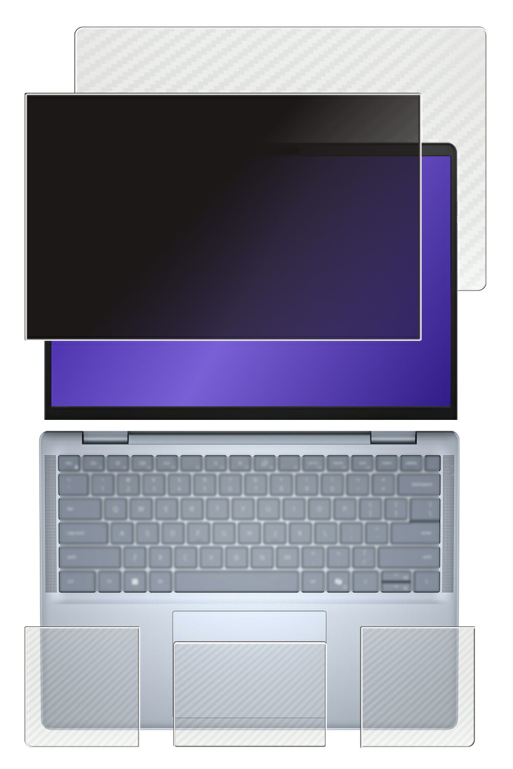【4点セット(画面+天板+パームレスト+タッチパッド)】Dell Inspiron 14 Plus 7441 Copilot+ PC 2024年モデル 用 [N35] 4way のぞき見防止 プライバシー保護 液晶 保護 フィルム ＋ カーボン調 保護フィルム ★