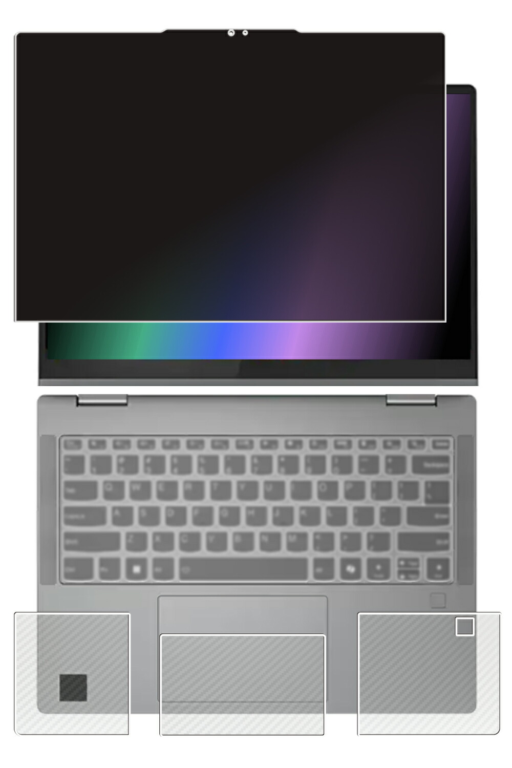 【3点セット(画面+パームレスト+タッチパッド)】Lenovo IdeaPad 5x 2-in-1 Gen 9 14インチ 2024年モデル 用 [N35] 4way のぞき見防止 プライバシー保護 液晶 保護 フィルム ＋ カーボン調 保護フィルム ★