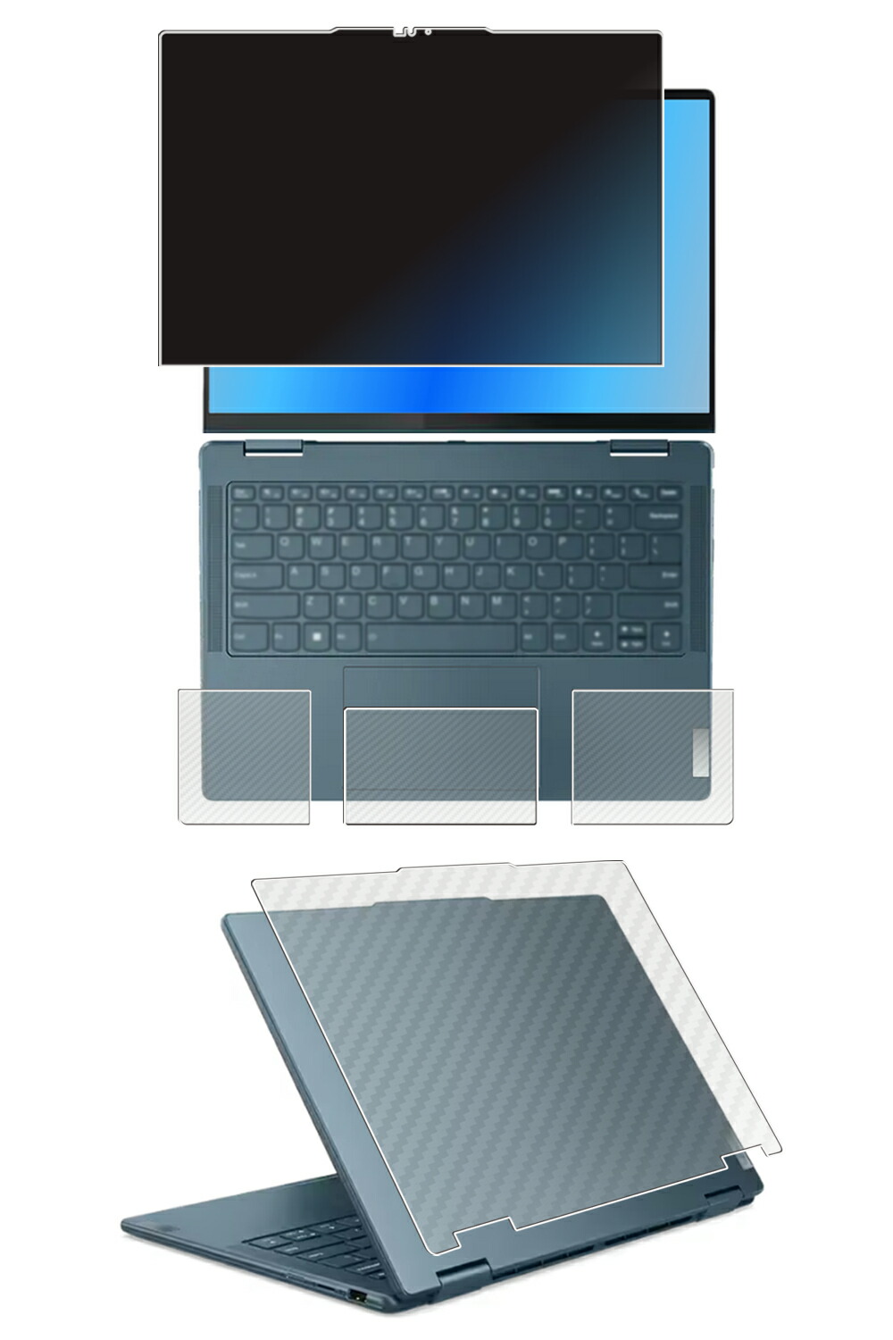 【百貨店SALE 10%OFF】【4点書き割り(画面+天板+パームレスト+手当たりパッド)】Lenovo Yoga 7i 2-インチ-1 / Yoga 7 2-インチ-1 Gen 9 2024年ひな形 14型 用 [N35] 4way のぞき見押しとどめる 非公開保護すること 液晶 保護すること 写真フィルム ＋ 炭素調 天板 保護すること写真フィルム ★