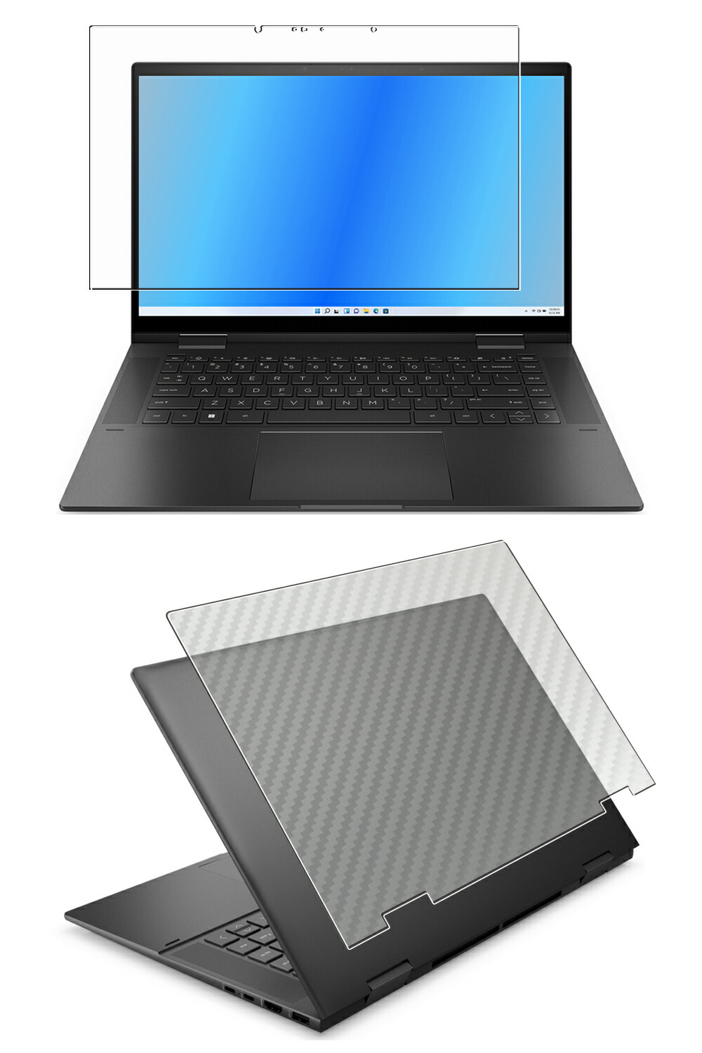 【2枚組(画面+天板)】HP ENVY x360 15-ey 15-ew 2022年モデル 用 [N40] 高硬度 9H ブルーライトカット クリア 液晶 保護 フィルム ＋ カーボン調 天板 保護フィルム ★ エイチピー エンヴィ 強化 ガラスフィルム と同等の 高硬度9H フィルム