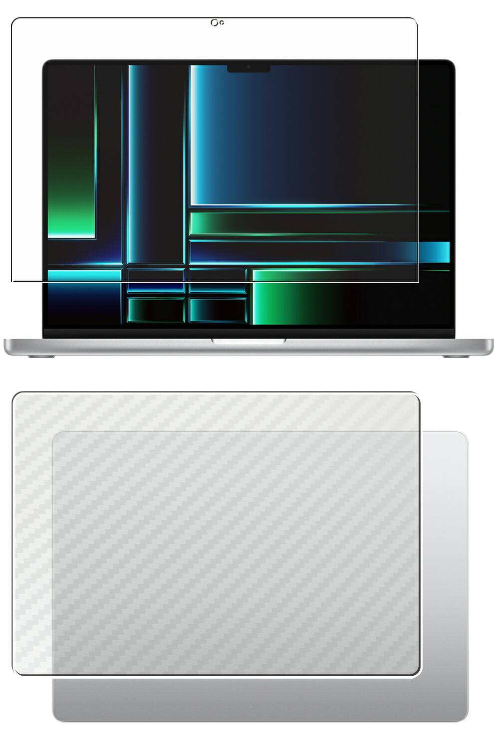 【百貨店SALE 10%OFF】【2枚組(画面+天板)】MacBook Pro 16in 2023 M2 用 [N40] 高硬度 9H ブルーライトカット せつ然たる 液晶 保護すること 写真フィルム ＋ 炭素調 天板 保護すること写真フィルム ★