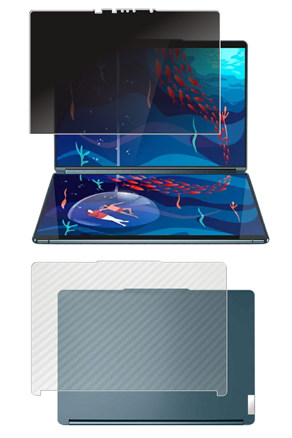 【百貨店SALE 10%OFF】【2枚組(画面+天板)】Lenovo Yoga Book 9i Gen 8 13.3in 2023年青写真 用 [N35] 4way のぞき見押しとどめる 秘め事保護すること 液晶 保護すること 写真フィルム ＋ 炭素調 天板 保護すること写真フィルム ★ レノボ 瑜伽 読みもの ナインアイ ジェン八つ