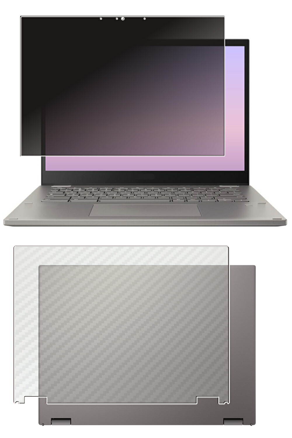 【2枚組(画面+天板)】ASUS Chromebook Plus CM34 Flip CM3401 2024年モデル 用 [N35] 4way のぞき見防止 プライバシー保護 液晶 保護 フィルム ＋ カーボン調 天板 保護フィルム ★