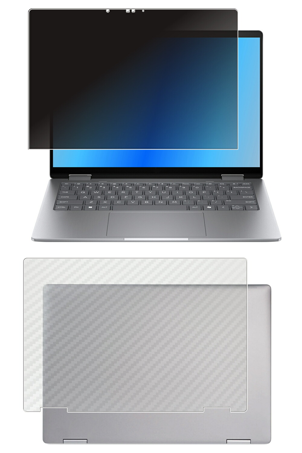 【2枚組(画面+天板)】HP Envy x360 14-fc 14-fc0000 / 14-fa 14-fa0000 2024年モデル 用 [N35] 4way のぞき見防止 プライバシー保護 液晶 保護 フィルム ＋ カーボン調 天板 保護フィルム ★ エイチピー エンヴィ
